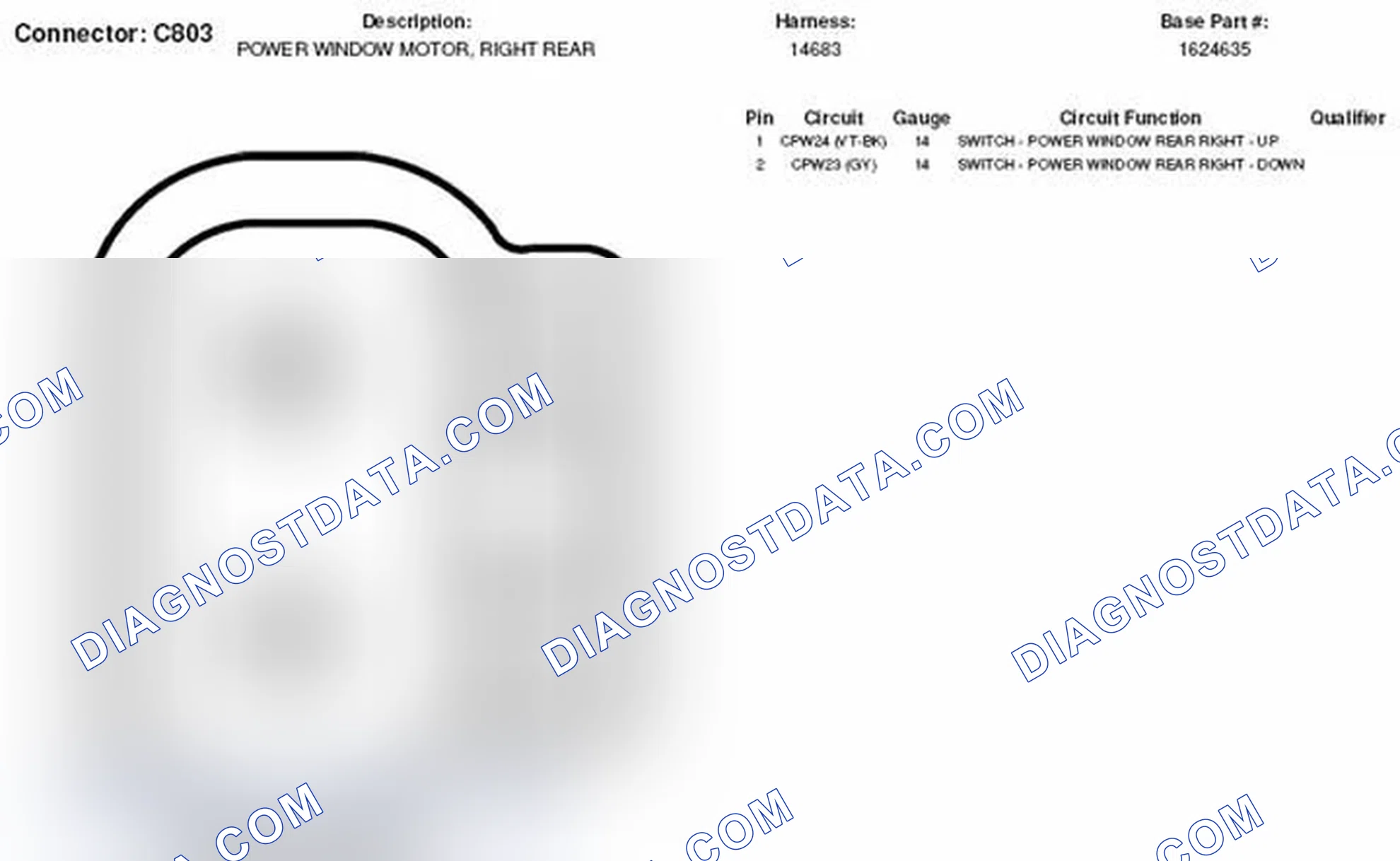 Scheme 236: Right Rear Power Window Motor Connector End View (C803)