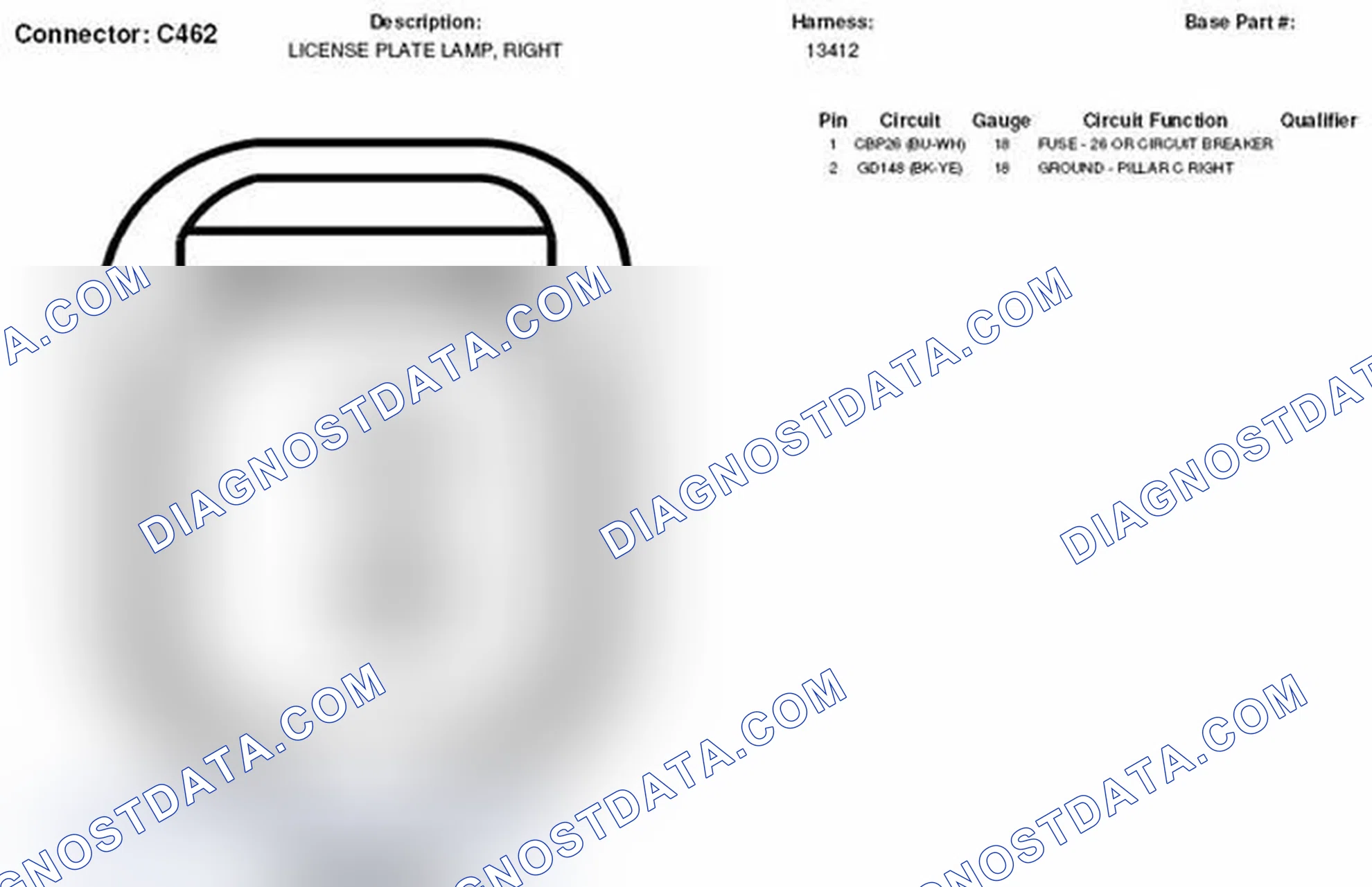 Scheme 189: Right License Plate Lamp Connector End View (C462)