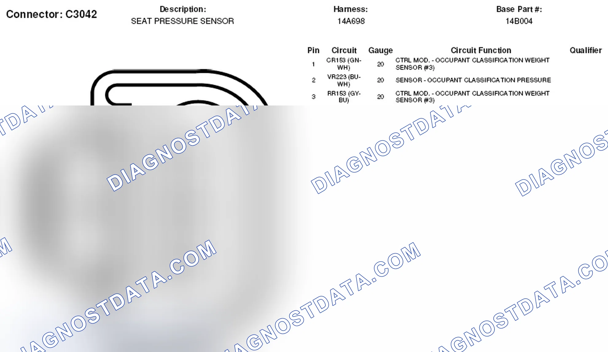 Scheme 255: Seat Pressure Sensor Connector End View (C3042)
