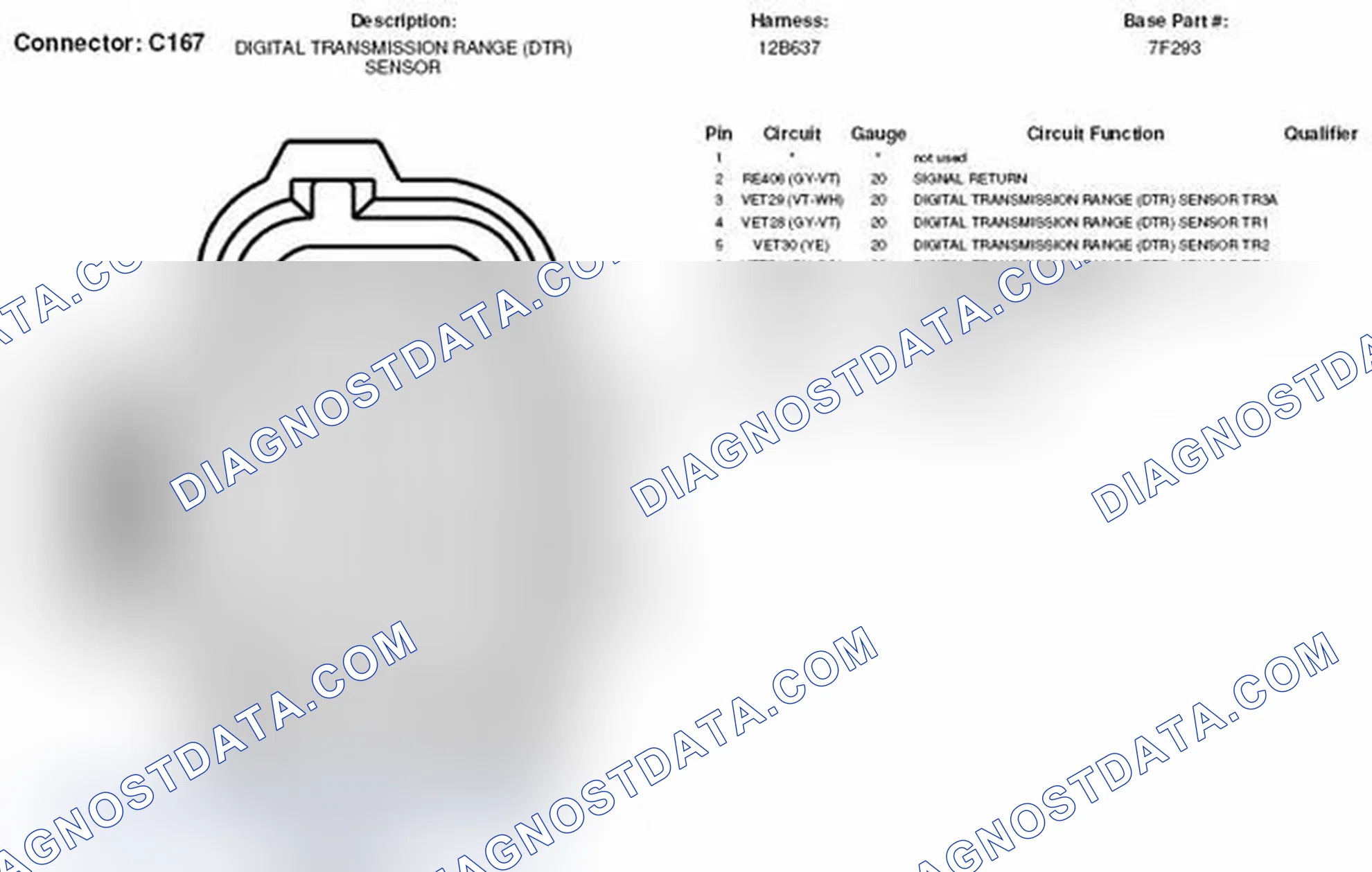 Scheme 47: Digital Transmission Range Sensor Connector End View (C167)