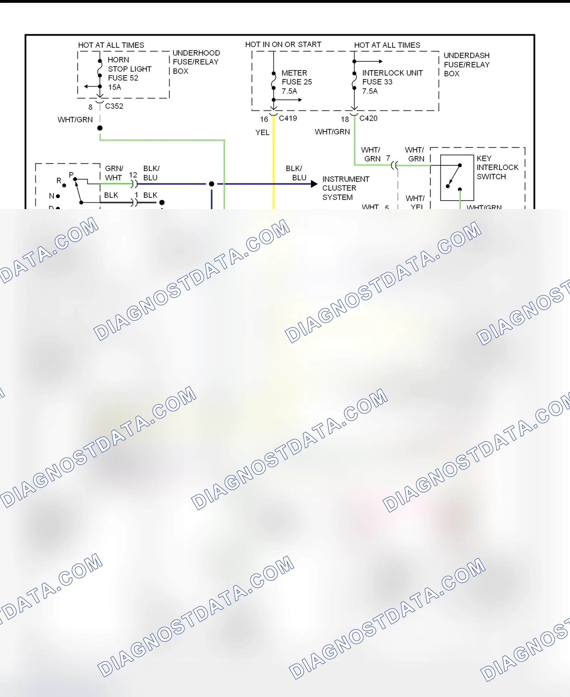 Scheme 52: Shift & Key Interlock System Wiring Schematic (1998 Honda Civic With CVT)