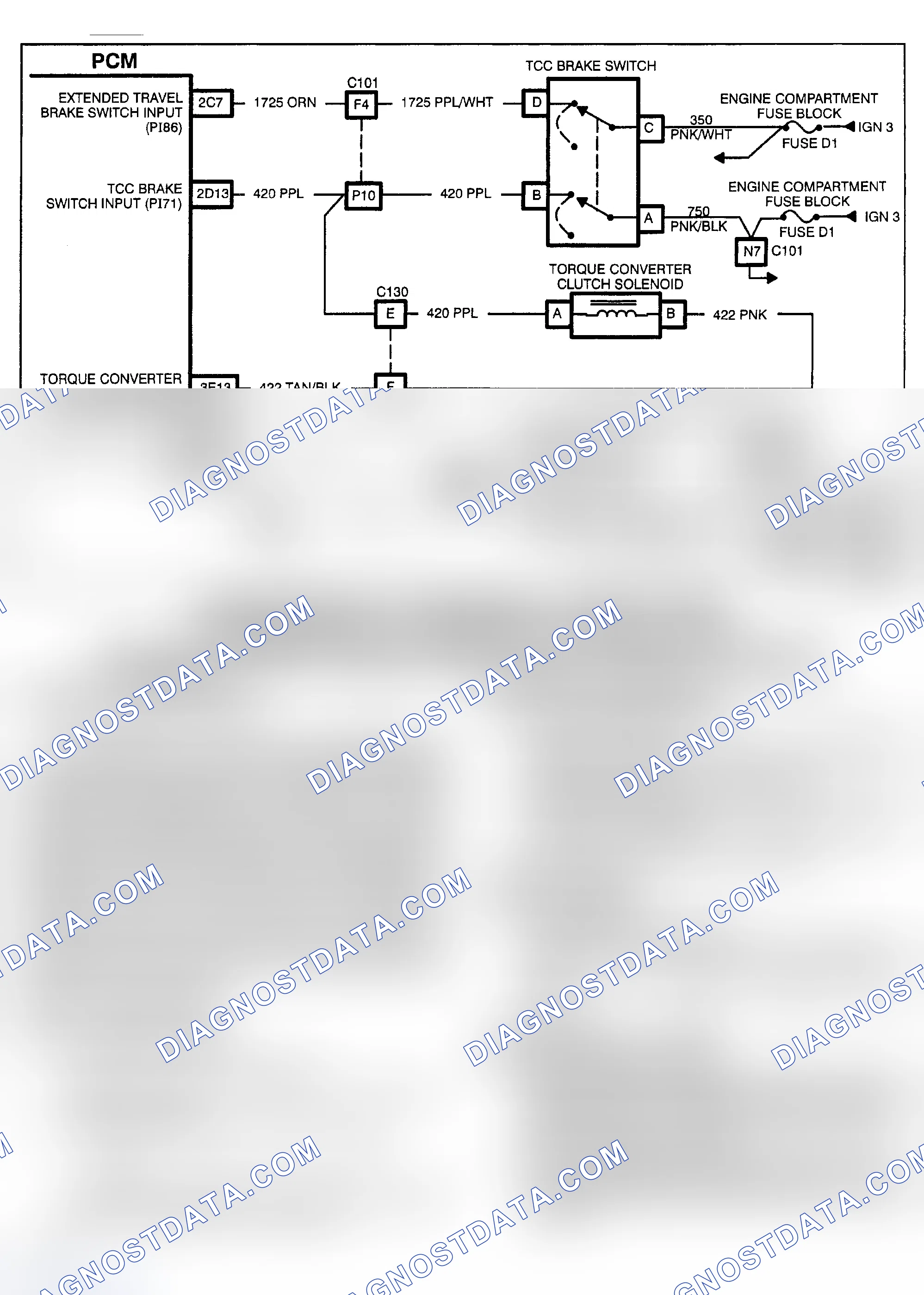 Scheme 102: PCM CODE P033 - EXTENDED TRAVEL BRAKE SWITCH INPUT CIRCUIT PROBLEM