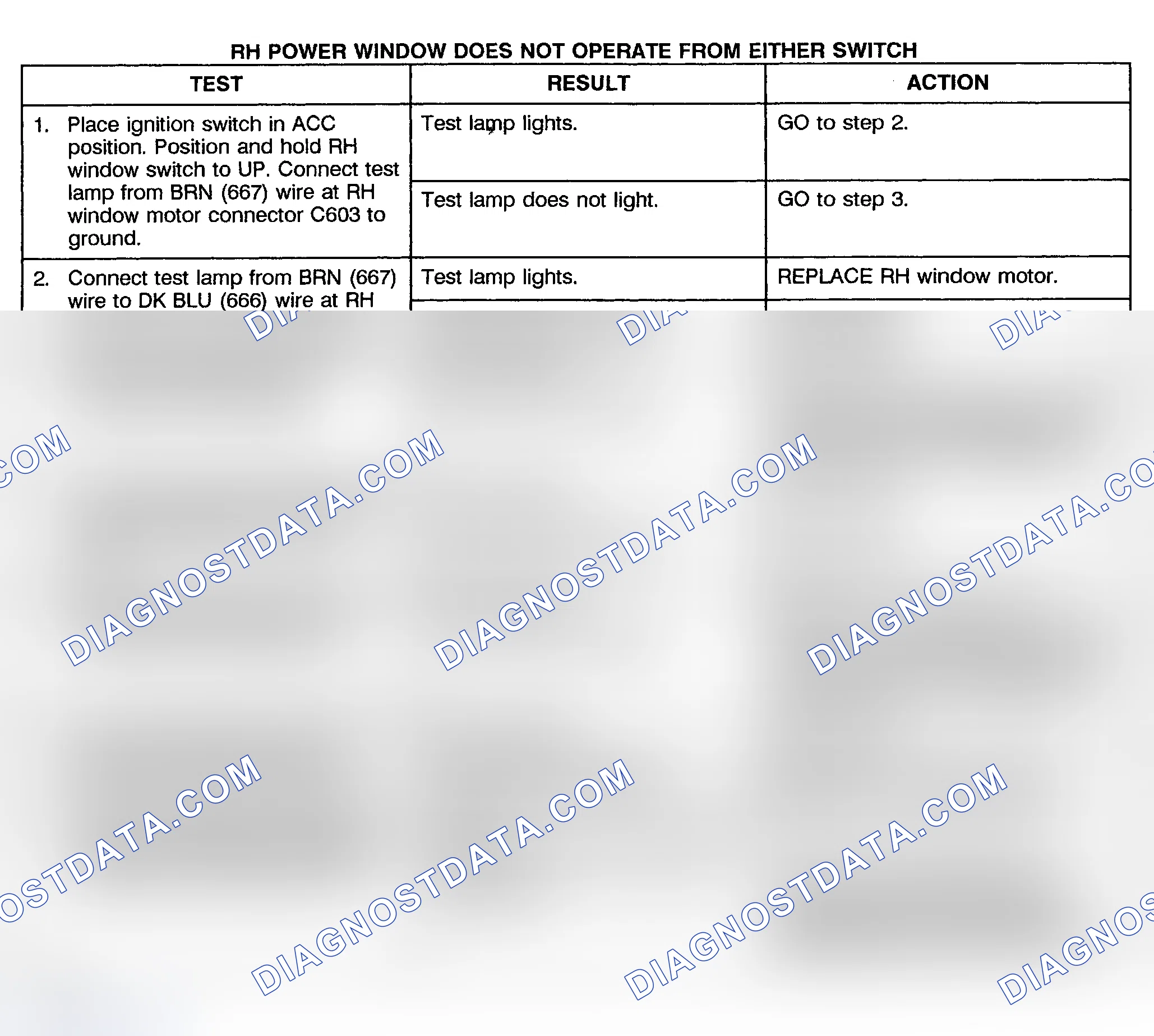 Scheme 15: TEST D: POWER WINDOW RIGHT DOSE NOT OPERATE FROM EITHER SWITCH - PICKUP
