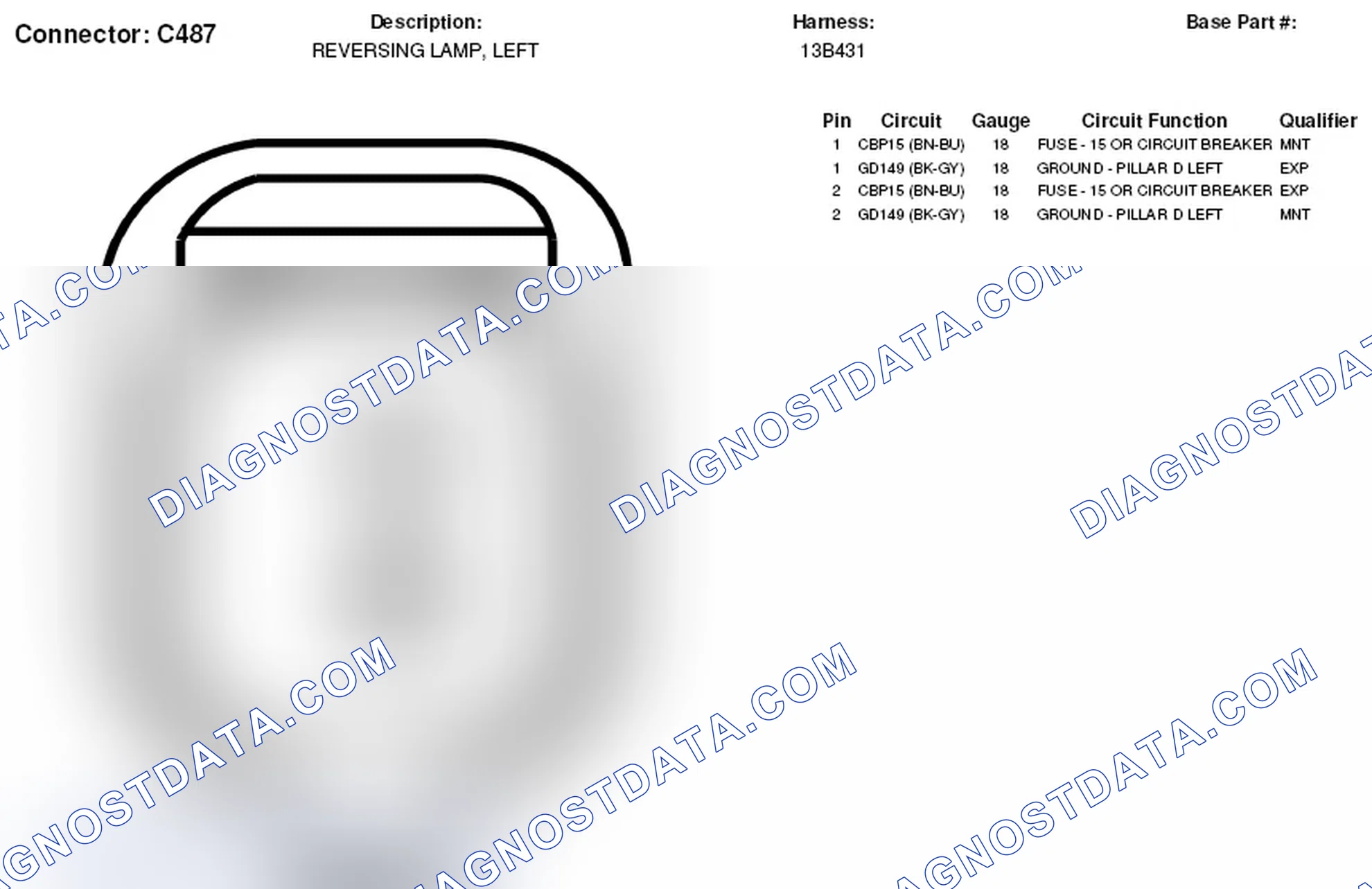 Scheme 201: Left Reversing Lamp Connector End View (C487)