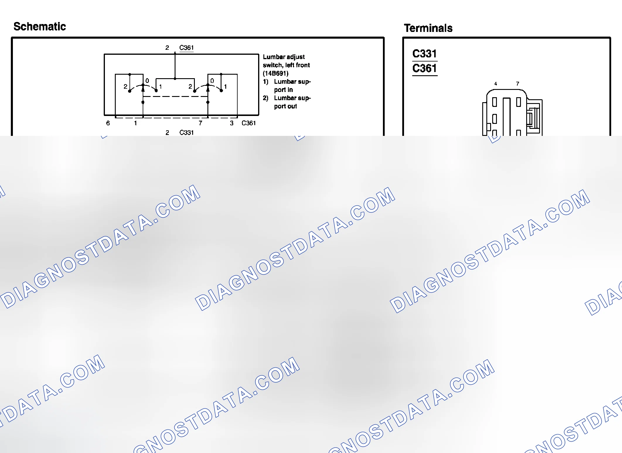 Scheme 40: Lumbar adjust switch, left front (14B691), Lumbar adjust switch, right front