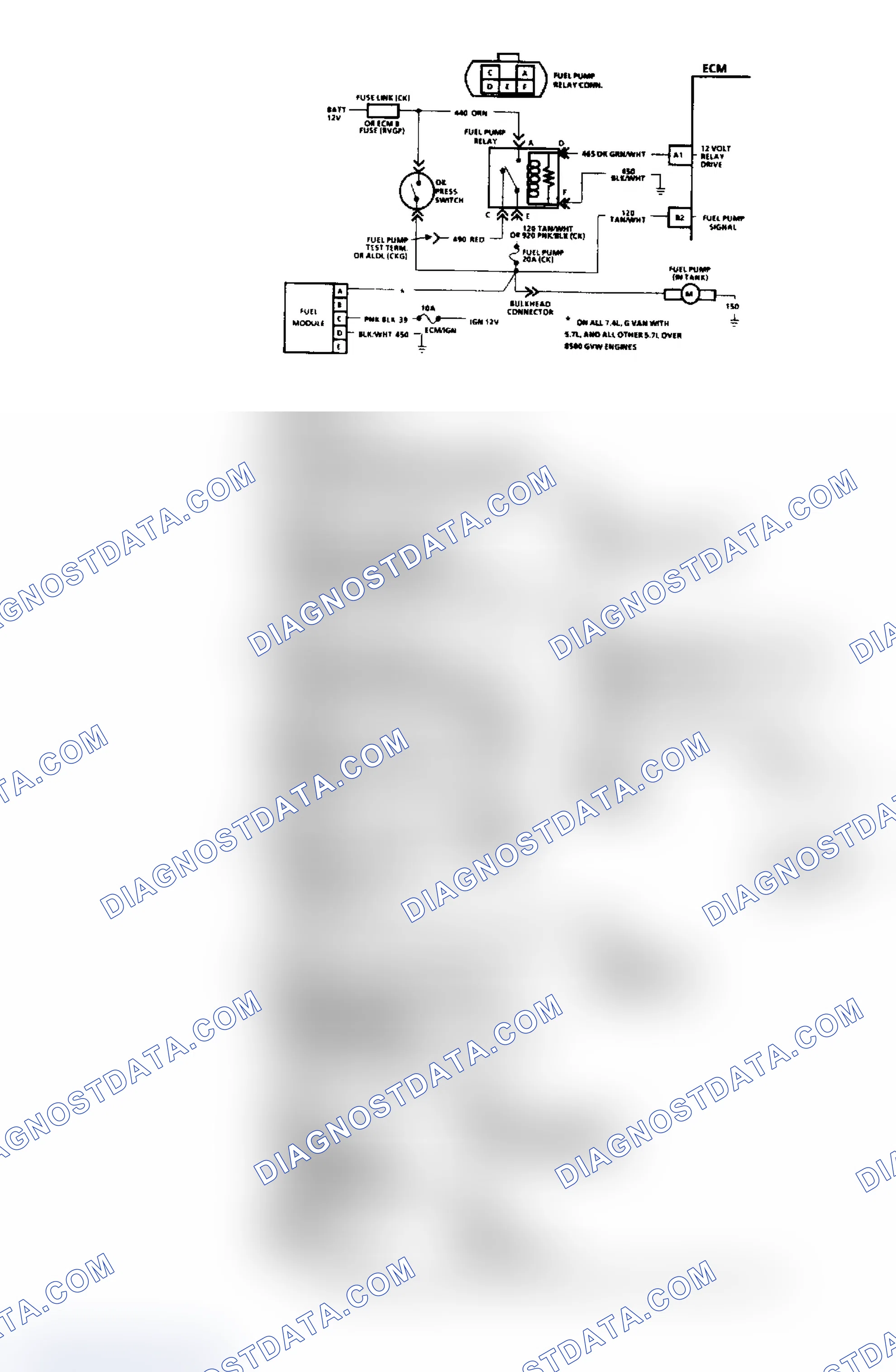 Scheme 107: Chart A5, Fuel Pump Relay Ckt. ("C", "K", "G" & "P" Series)
