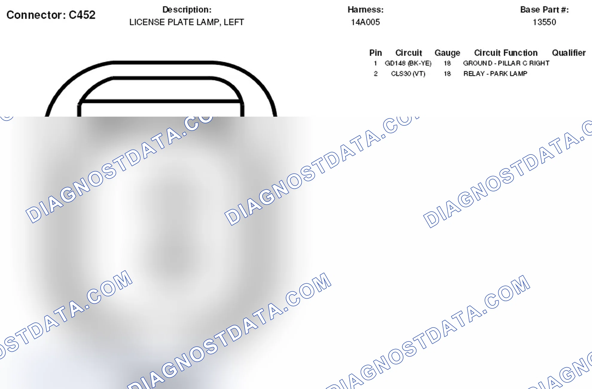 Scheme 128: Left License Plate Lamp Connector End View (C452)