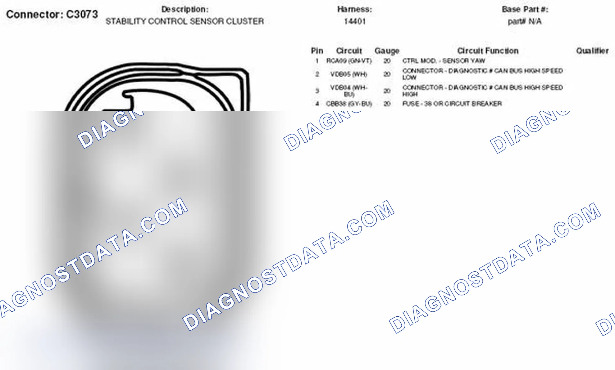 Scheme 262: Stability Control Sensor Cluster Connector End View (C3073)