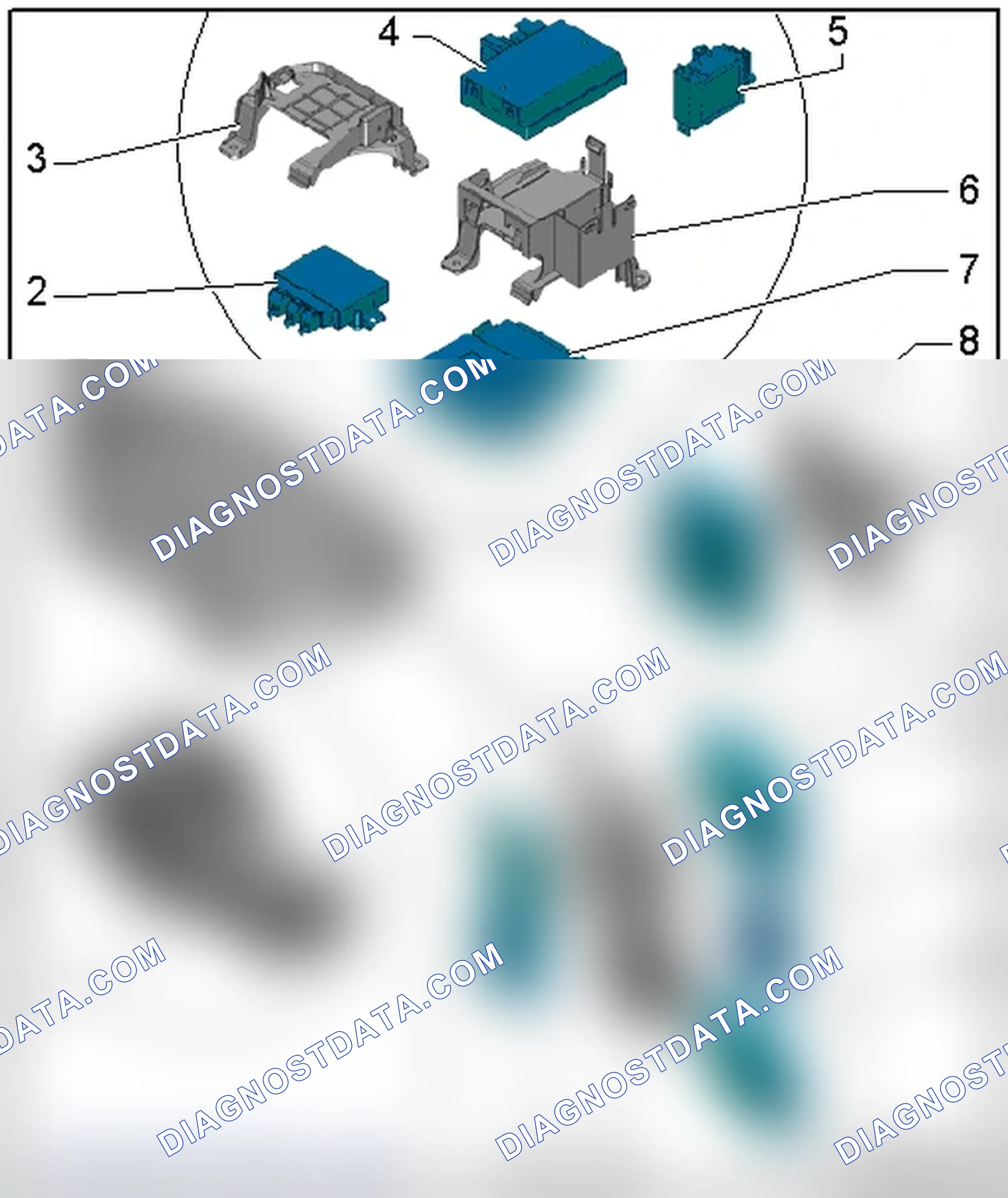 Scheme 129: LUGGAGE COMPARTMENT RELAY AND FUSE CARRIER AND CONTROL MODULES OVERVIEW