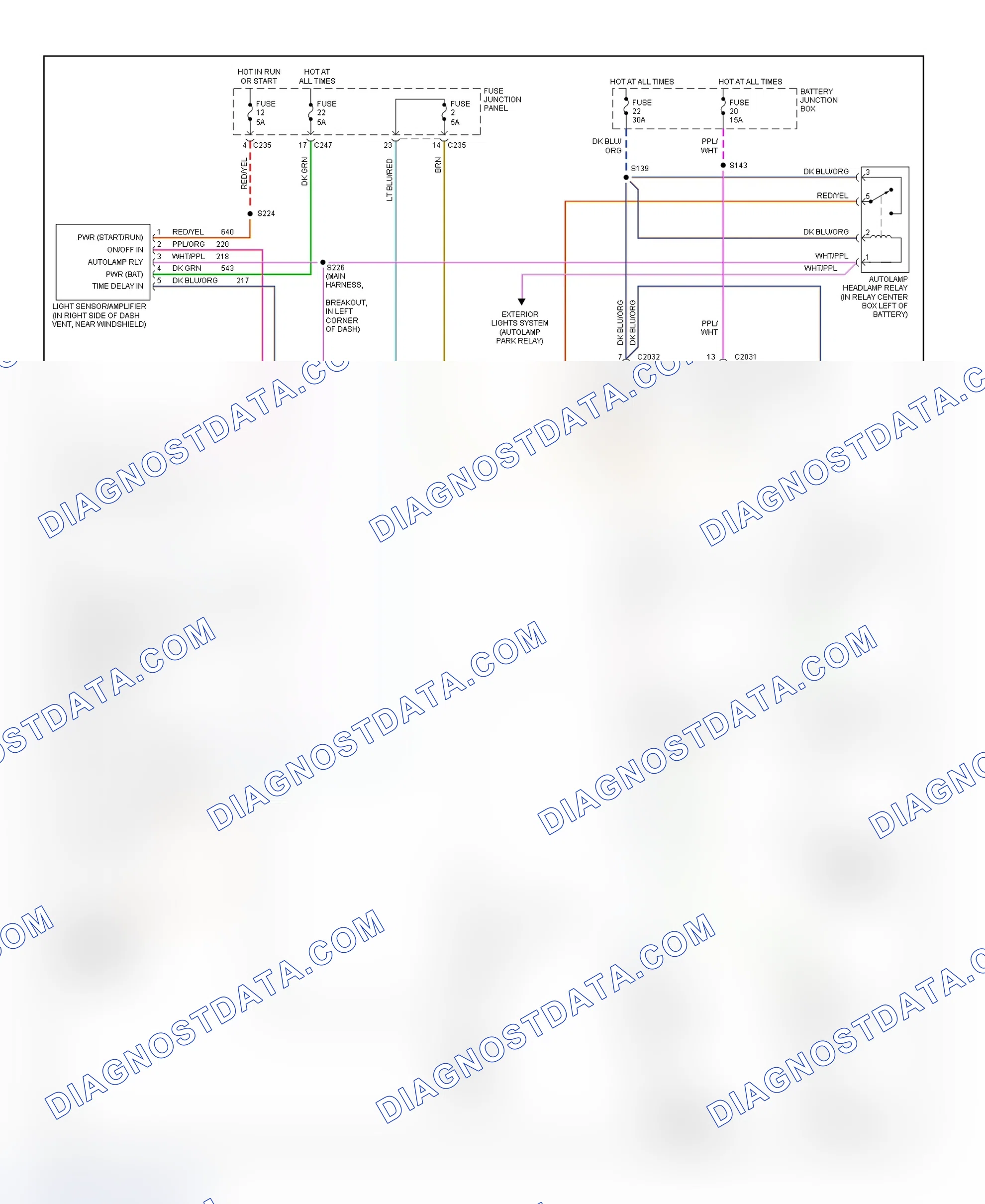 Scheme 16: Headlight System Wiring Diagram (Sable & Taurus - Without DRL - Autolamps Circuit)