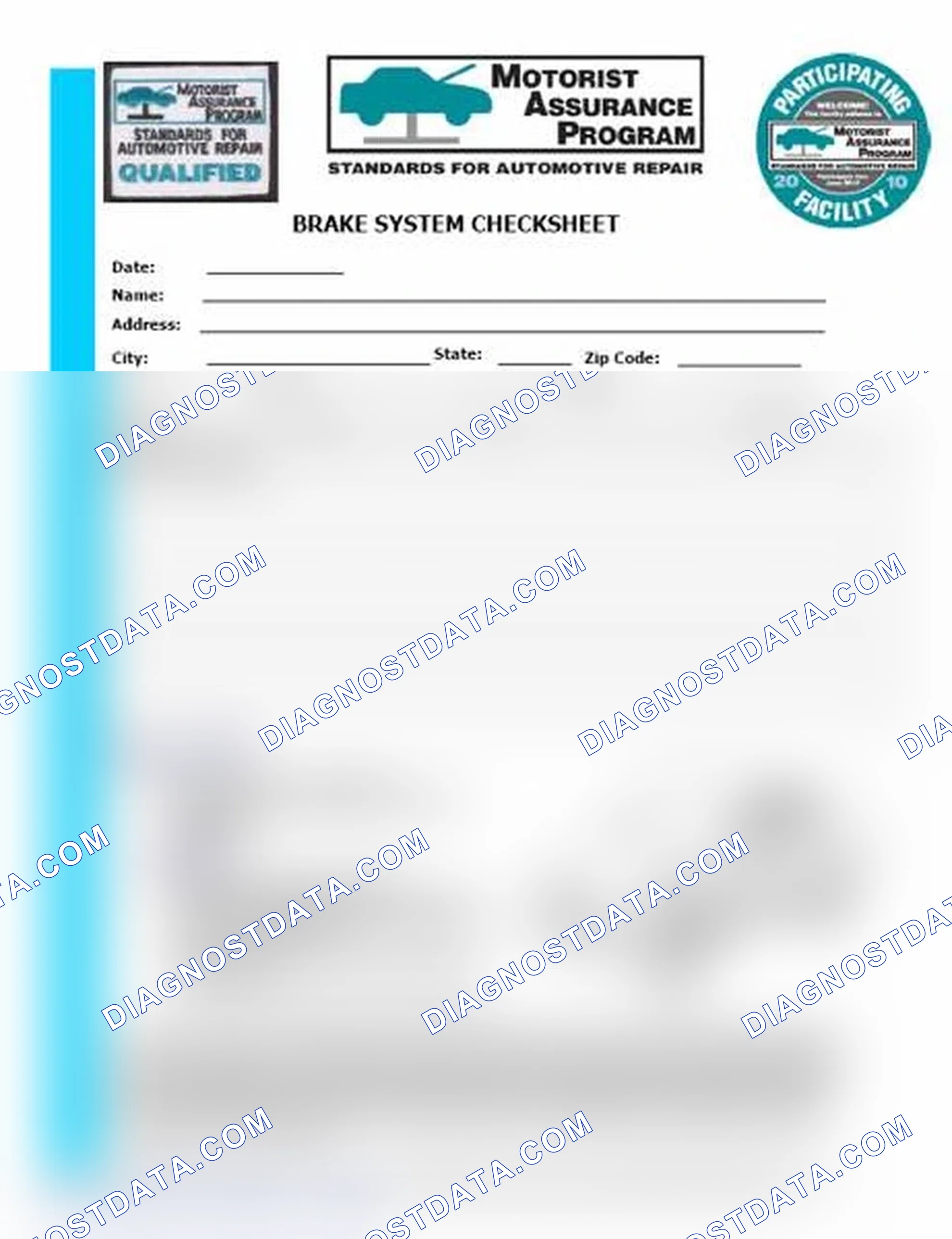 Scheme 1: Brake System Checksheet (1 Of 2)
