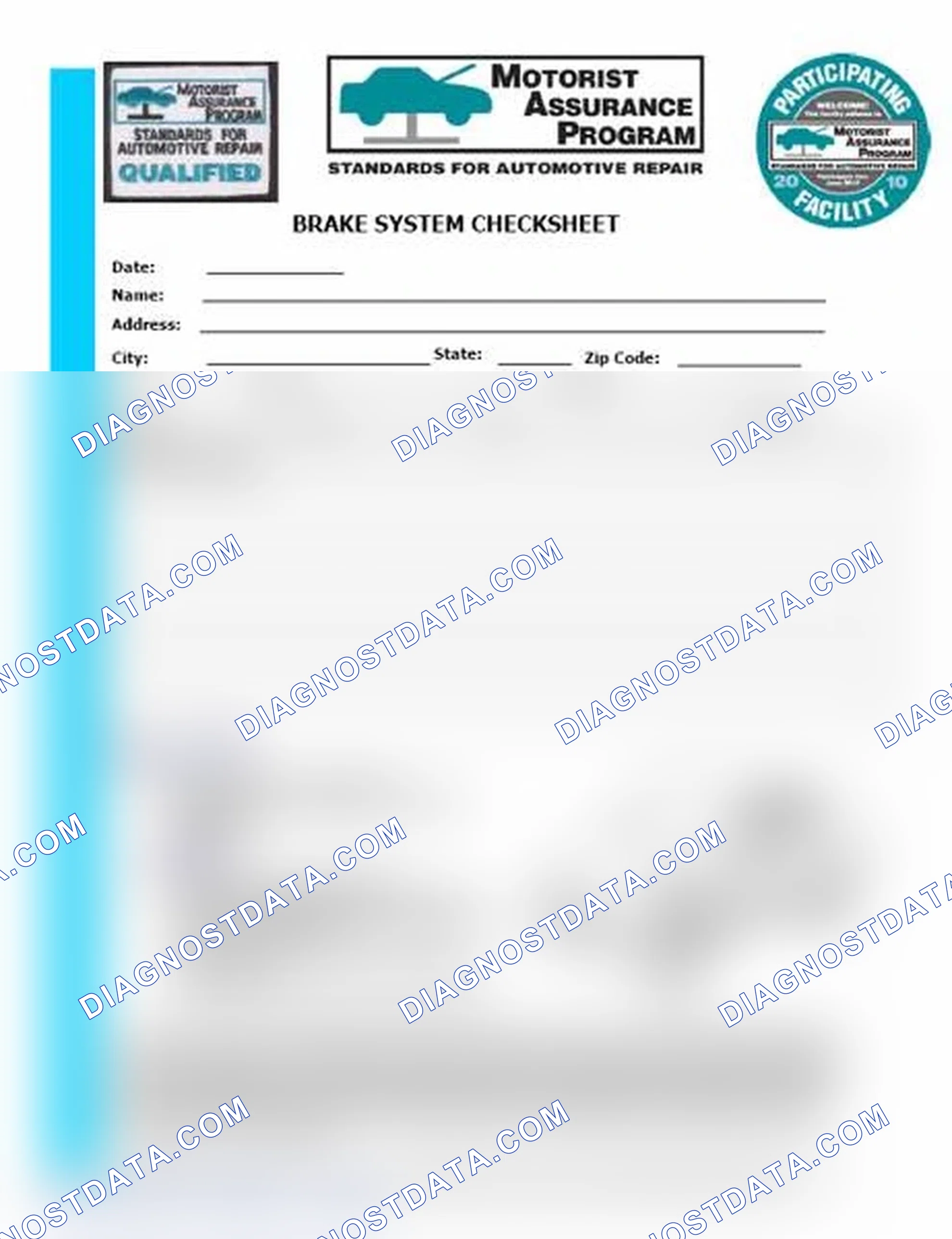 Scheme 1: Brake System Checksheet (1 Of 2)