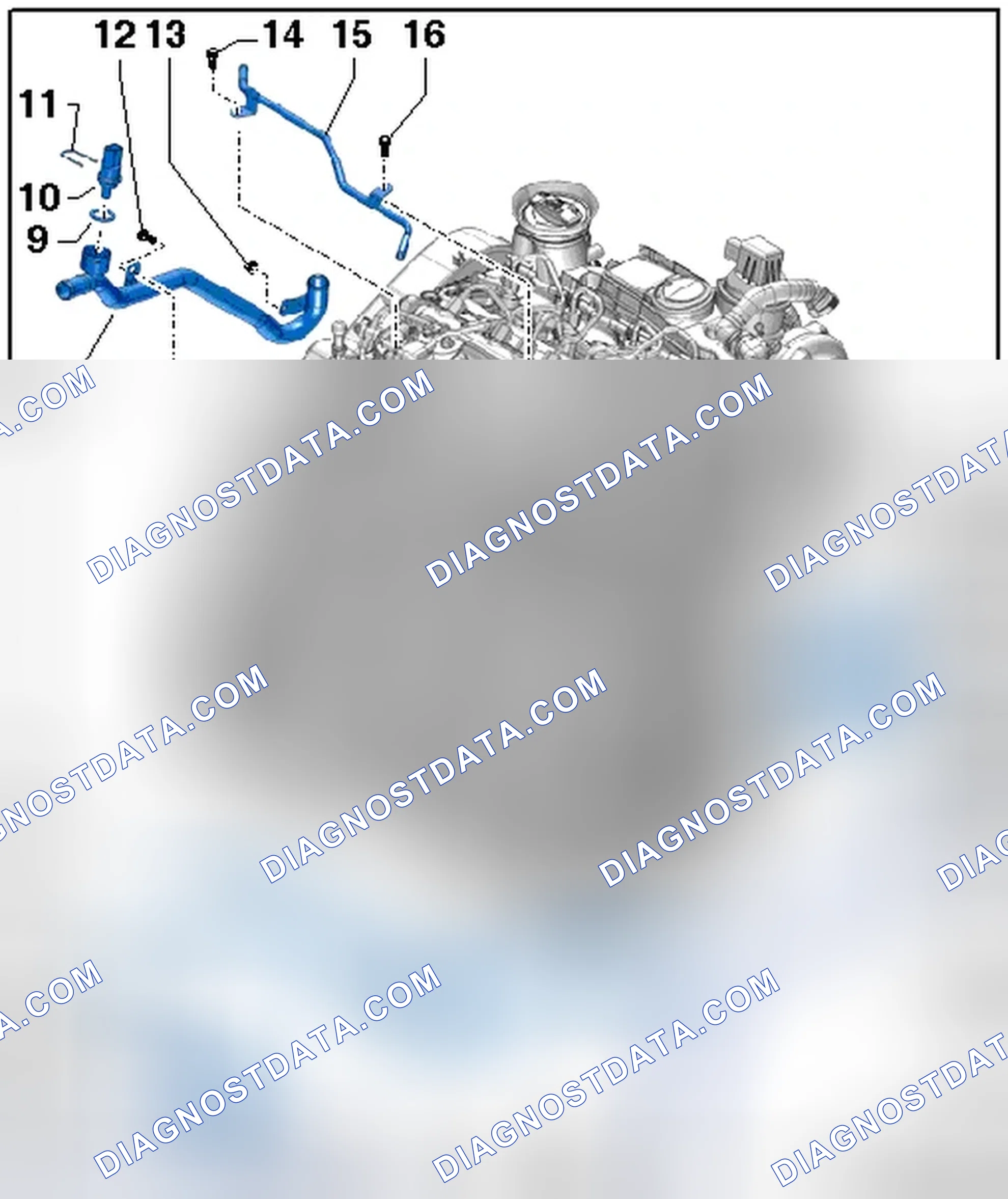 Scheme 18: COOLANT PIPES, COOLANT TEMPERATURE SENSORS AND COOLANT PUMP ASSEMBLY OVERVIEW