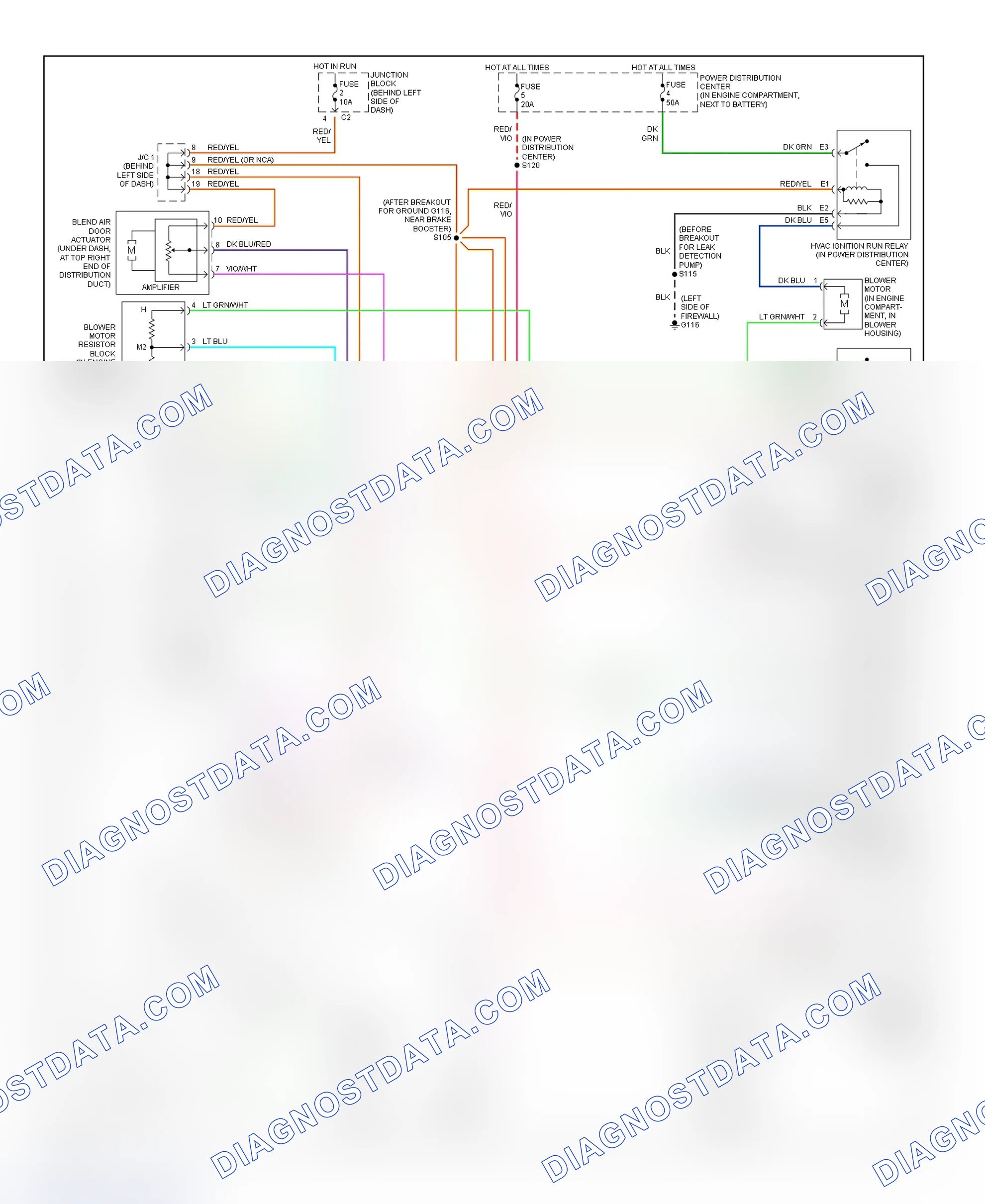 Fig. 10: Manual A/C-Heater System Wiring Diagram (Ram Van/Wagon - Front Assembly)