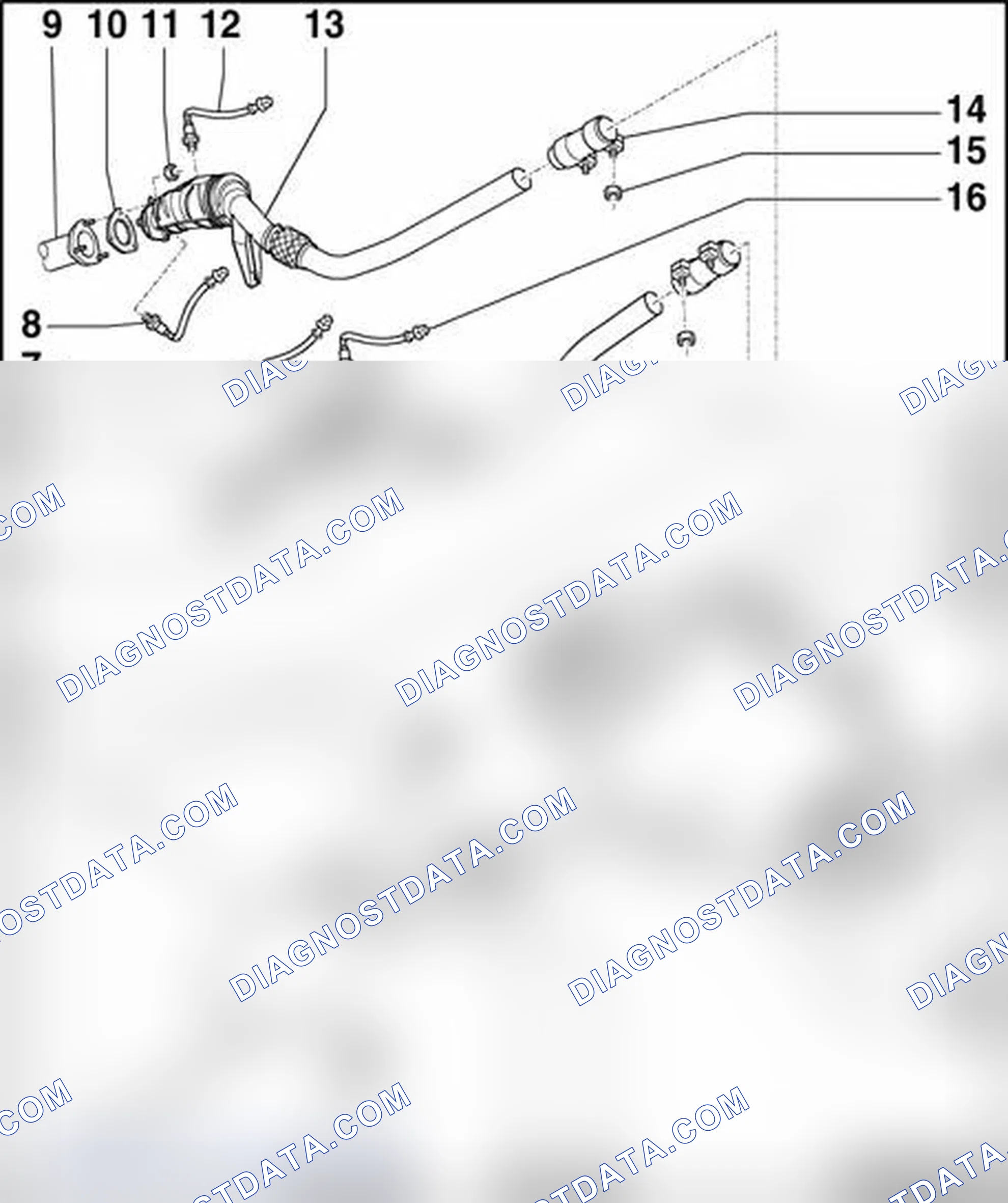 Scheme 301: Exhaust system components, overview (vehicles with front wheel drive)