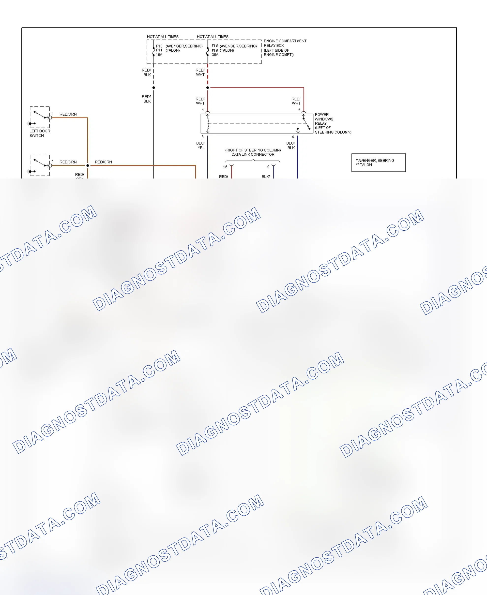 Scheme 9: Power Window System Wiring Diagram (Avenger, Sebring Coupe & Talon)