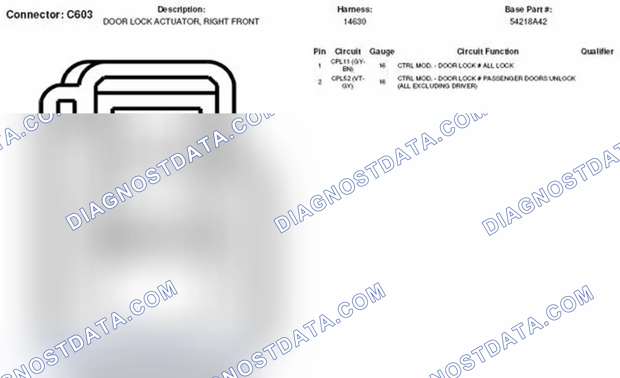 Scheme 154: Right Front Door Lock Actuator Connector End View (C603)