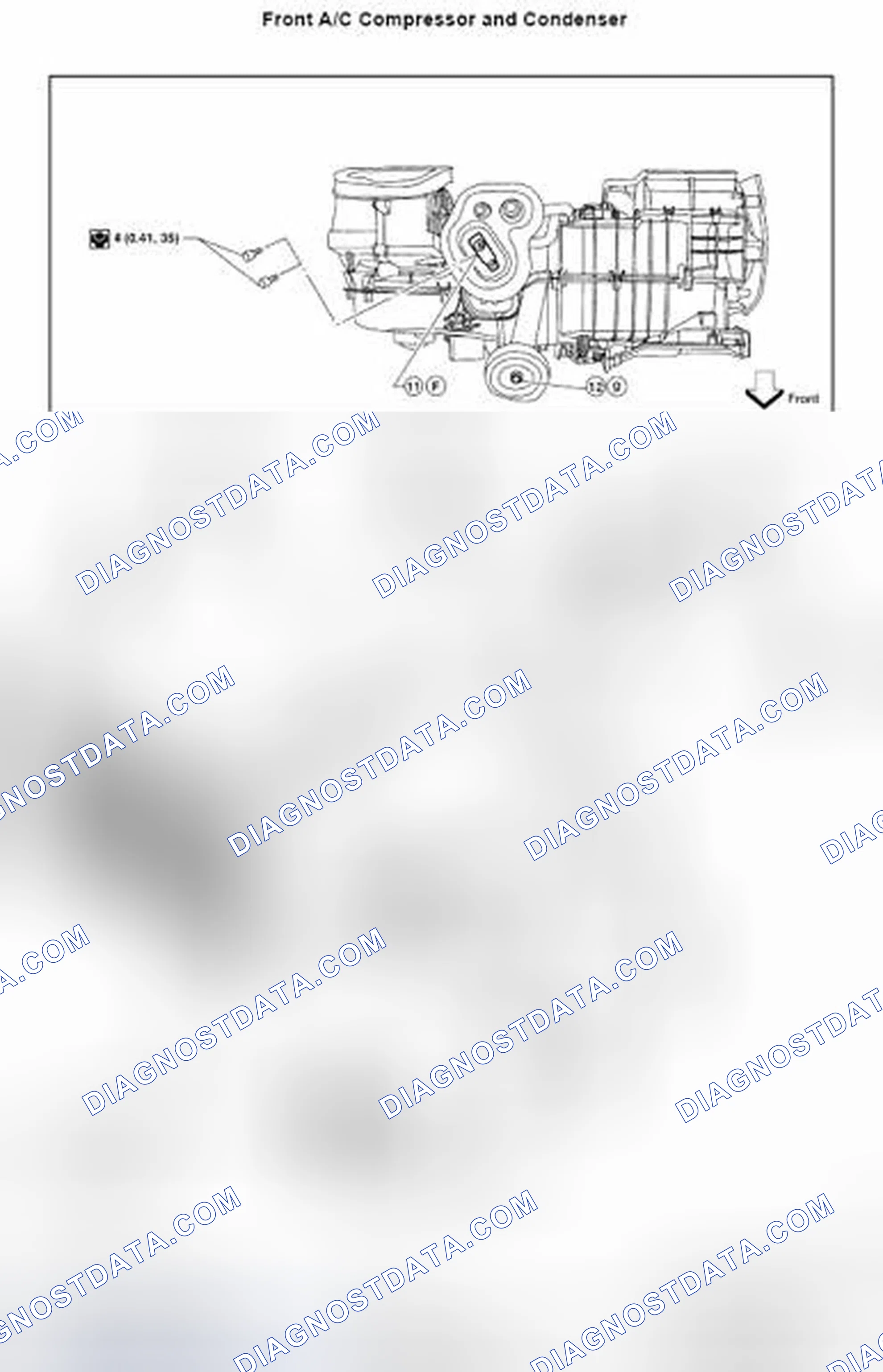 Fig. 192: Identifying Front A/C Compressor And Condenser Components With Torque Specification