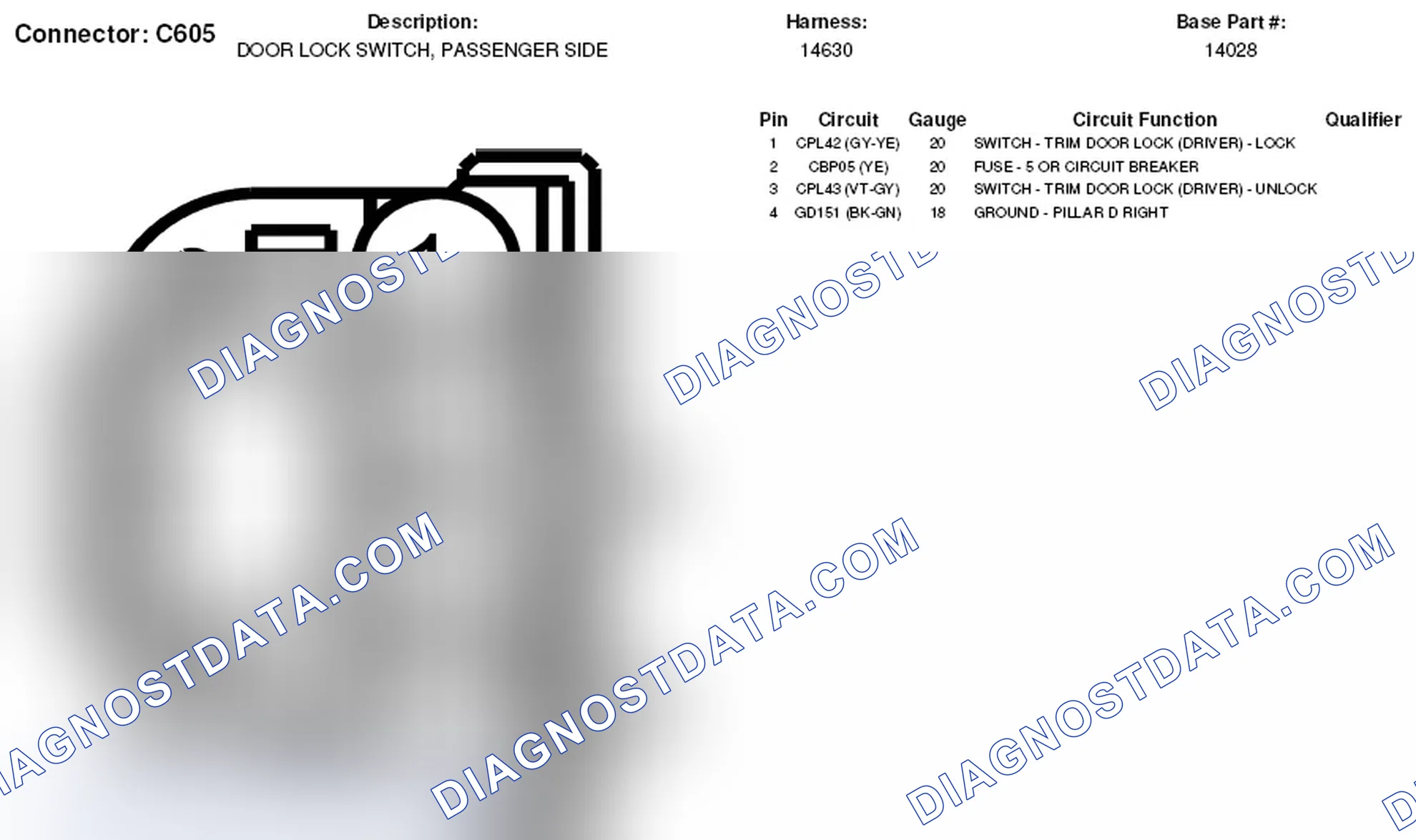 Scheme 222: Passenger Side Door Lock Switch Connector End View (C605)