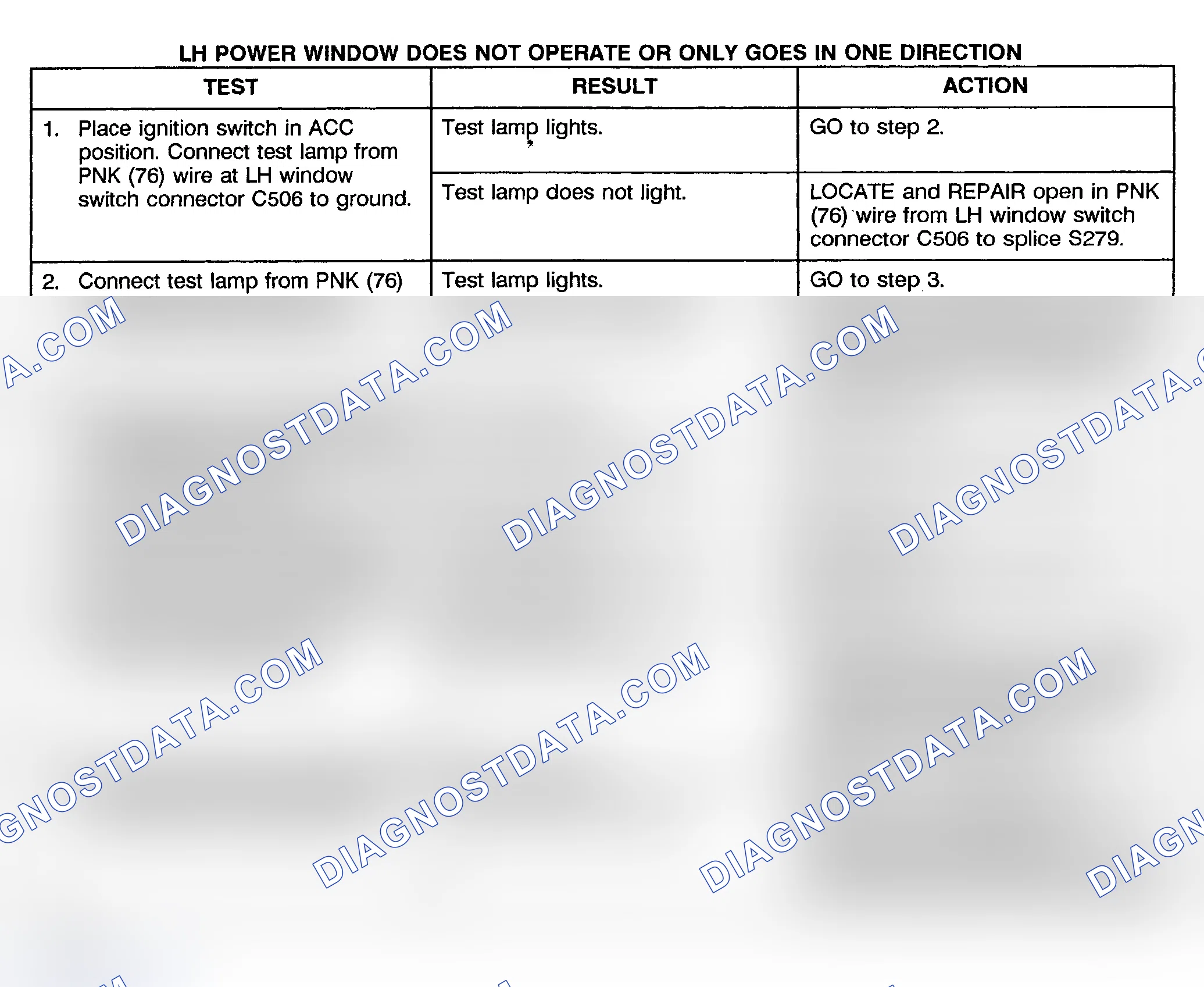 Scheme 3: TEST B: POWER WINDOW LEFT DOSE NOT OPERATE OR ONLY GOES IN ONE DIRECTION - PICKUP