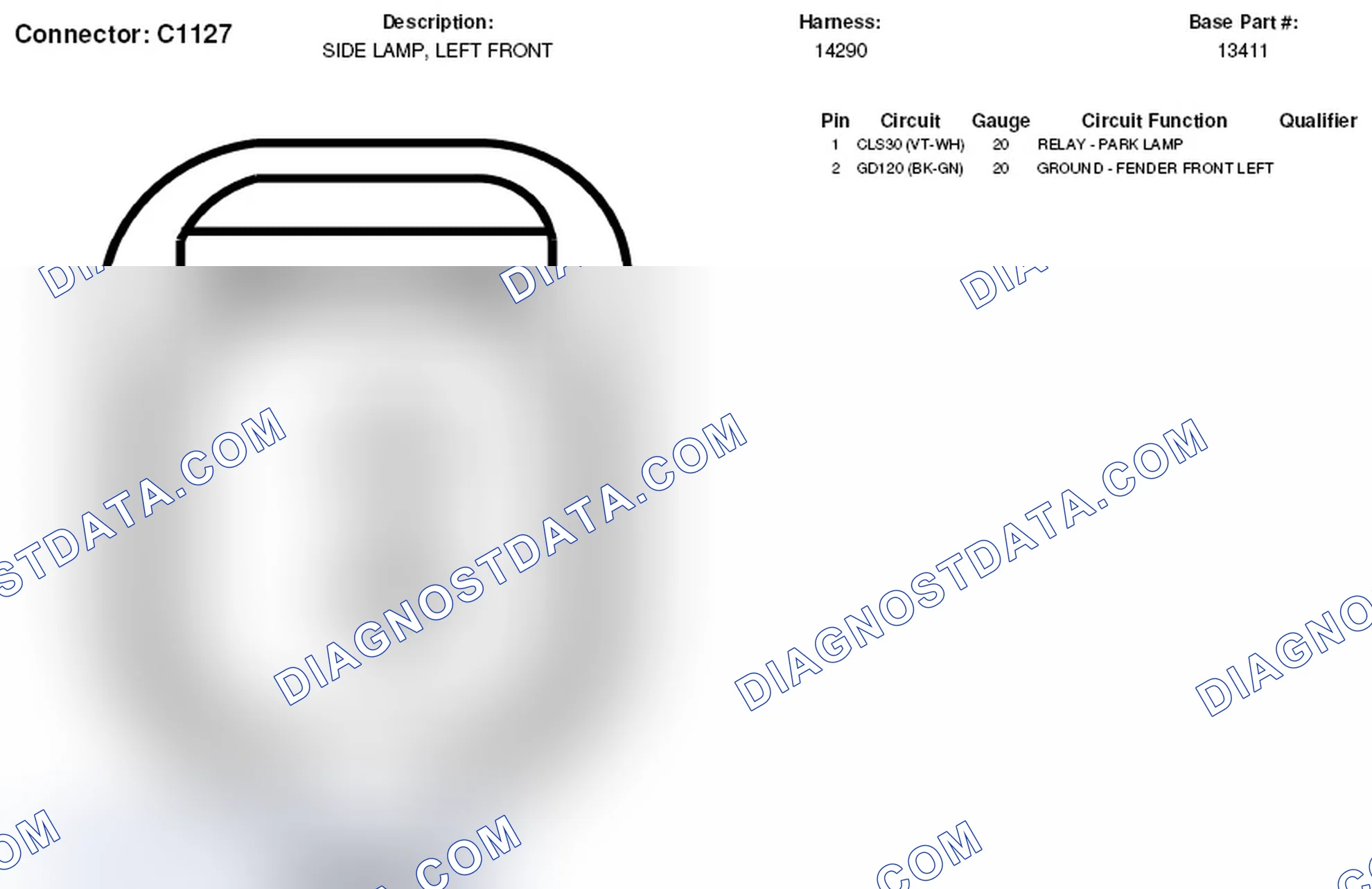 Scheme 209: Left Front Side Lamp Connector End View (C1127)