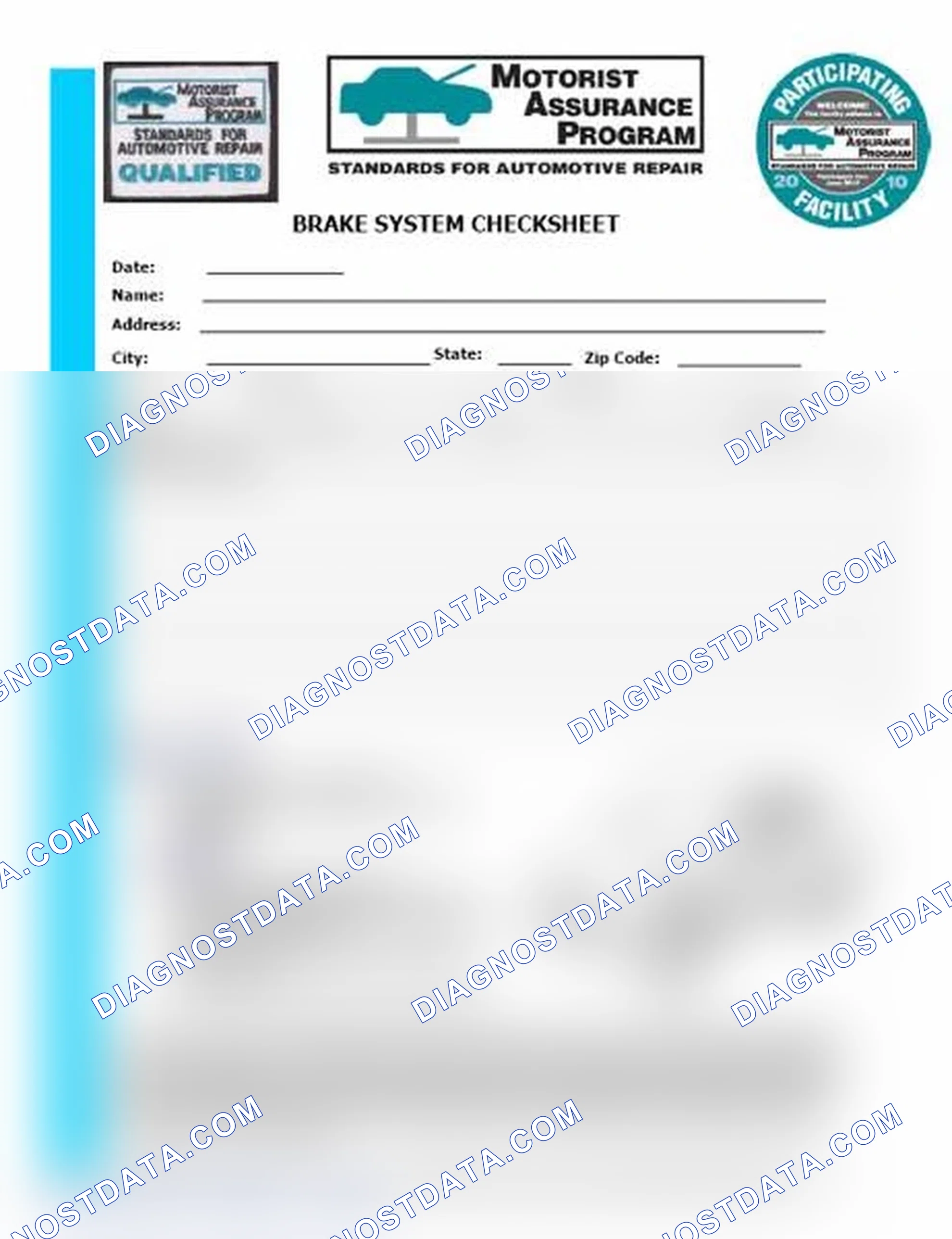 Scheme 1: Brake System Checksheet (1 Of 2)