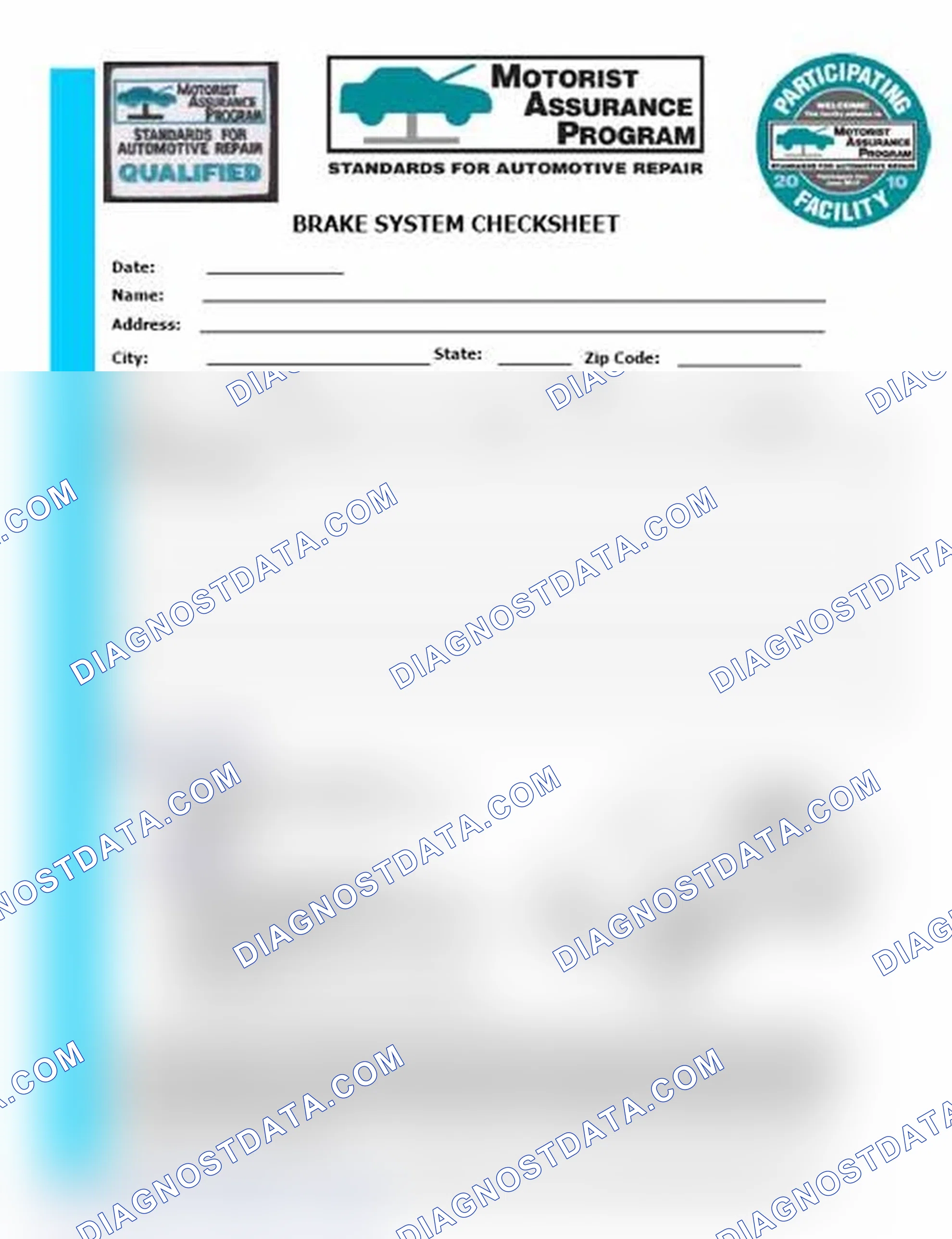Scheme 1: Brake System Checksheet (1 Of 2)