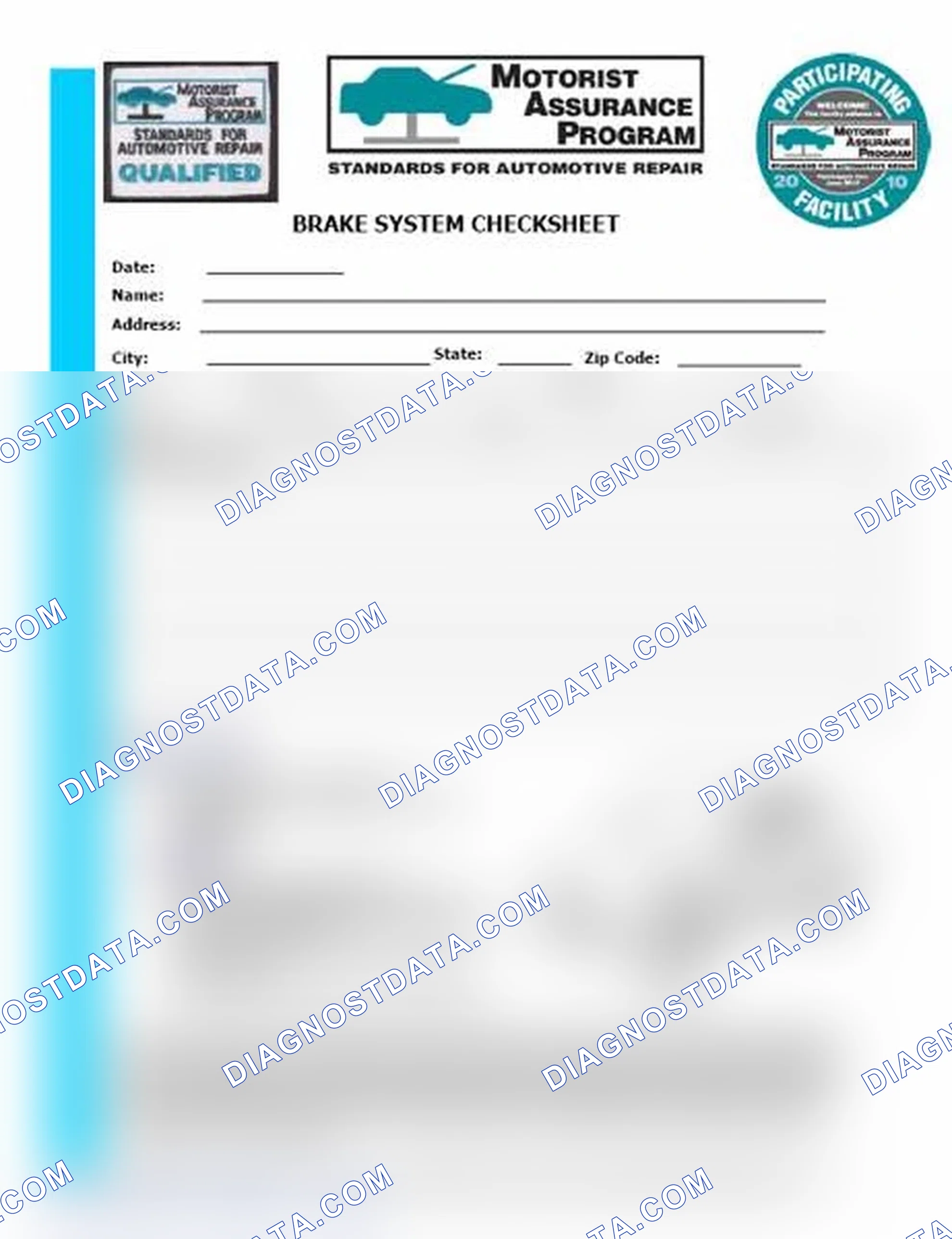 Scheme 1: Brake System Checksheet (1 Of 2)