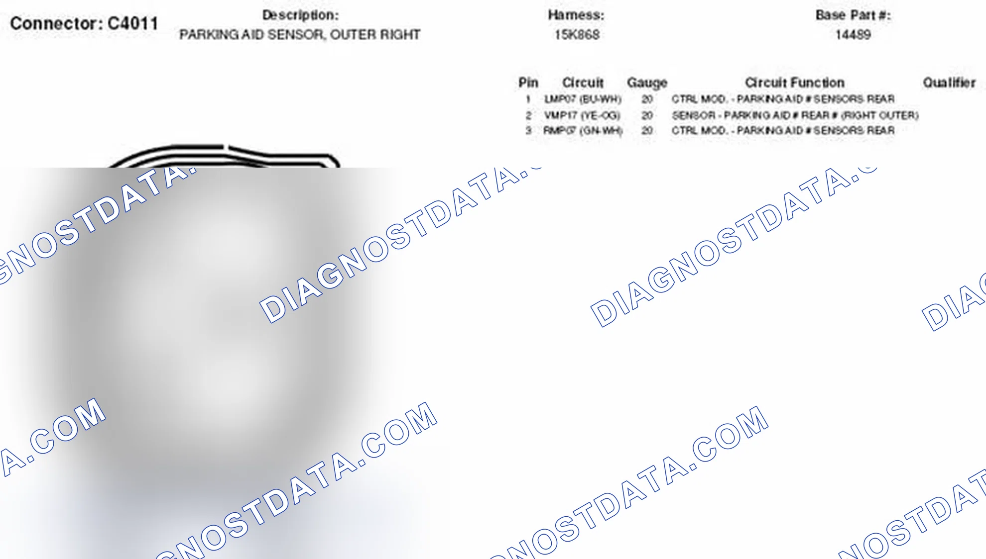 Scheme 371: Outer Right Parking Aid Sensor Connector End View (C4011)
