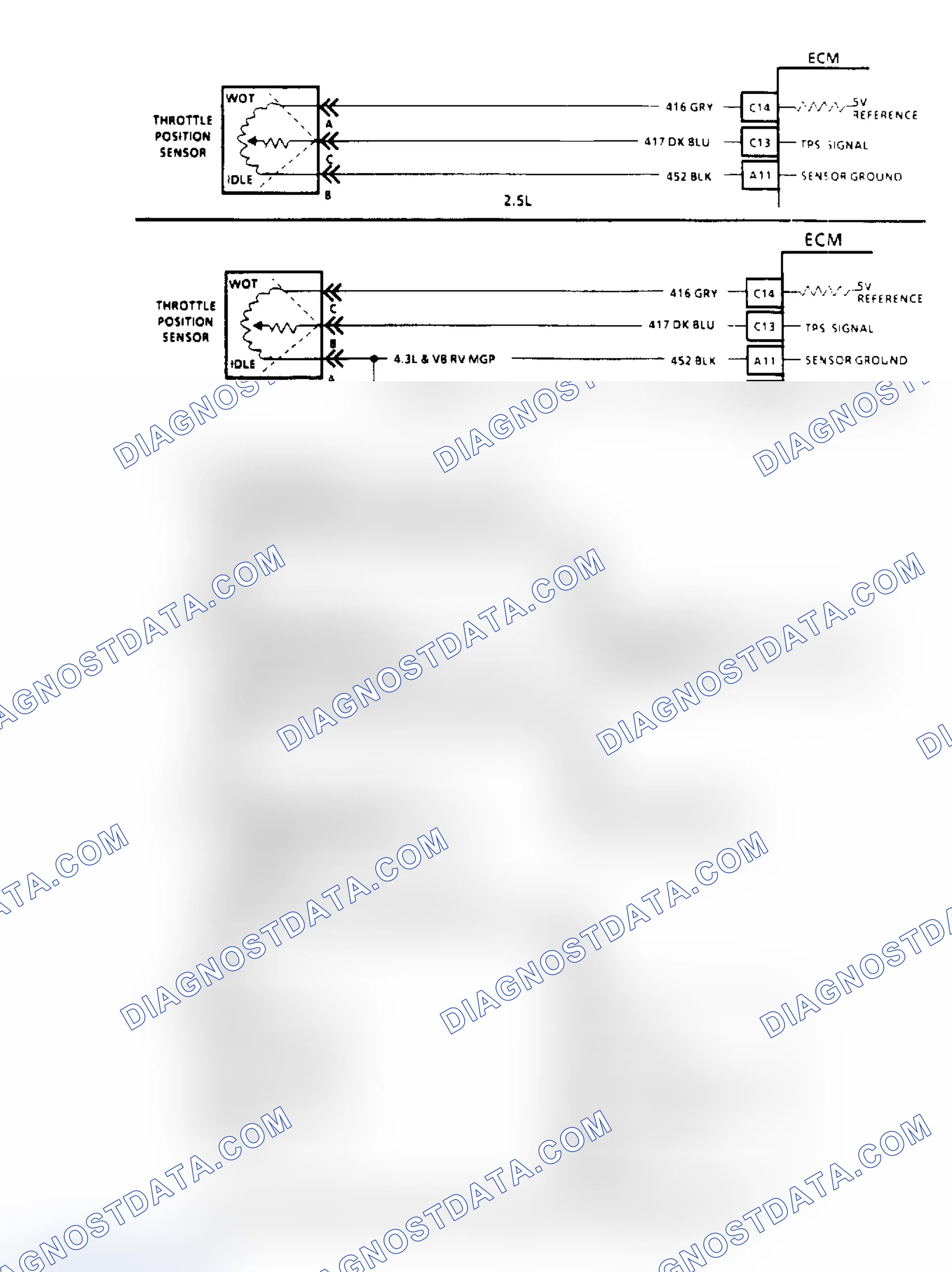 Scheme 53: Code 22, TPS Signal Voltage Low Flow Chart & Schematic