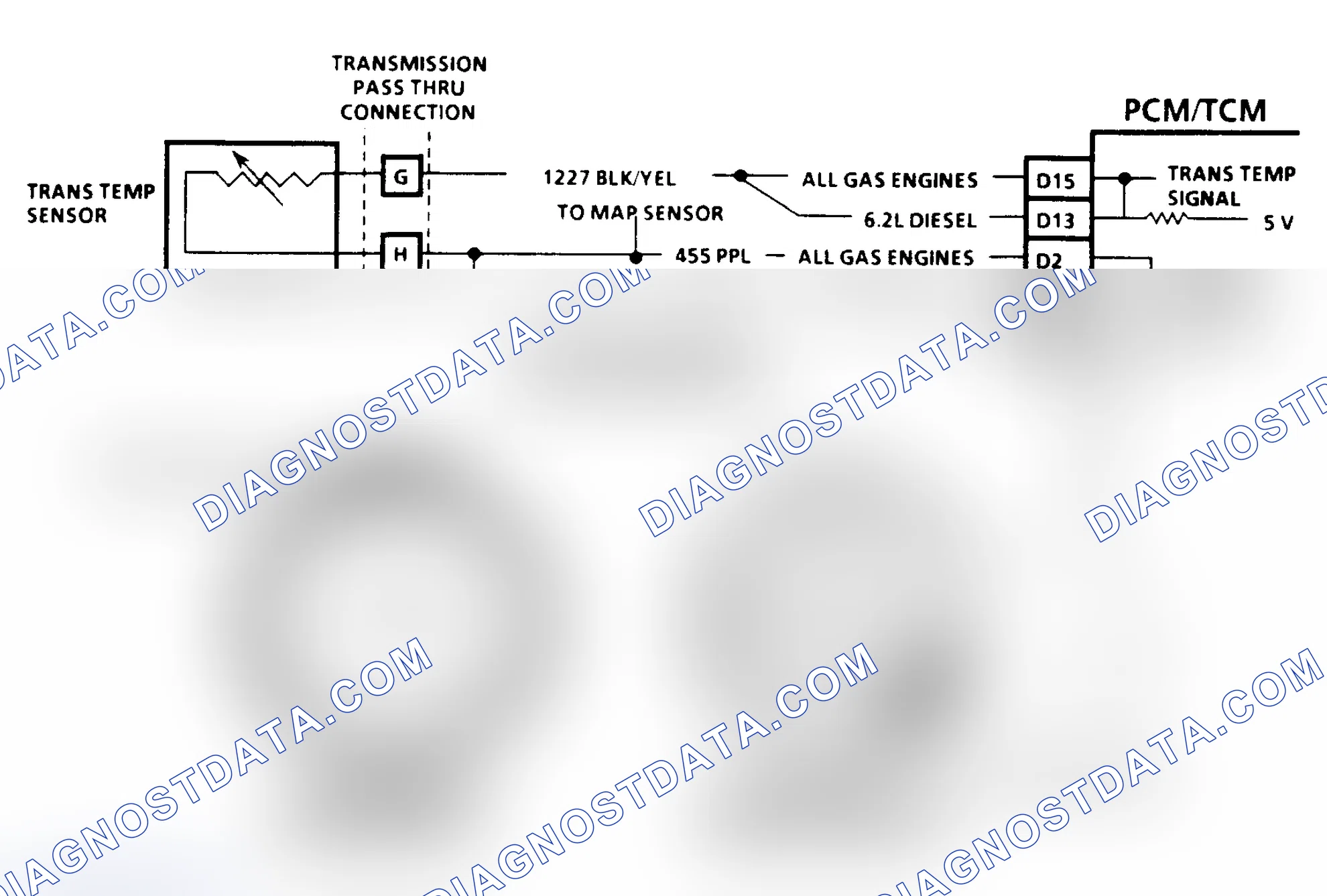 Scheme 287: CODE 58, TRANSMISSION TEMPERATURE SENSOR CIRCUIT (HIGH TEMPERATURE INDICATED) - LT. TRUCK