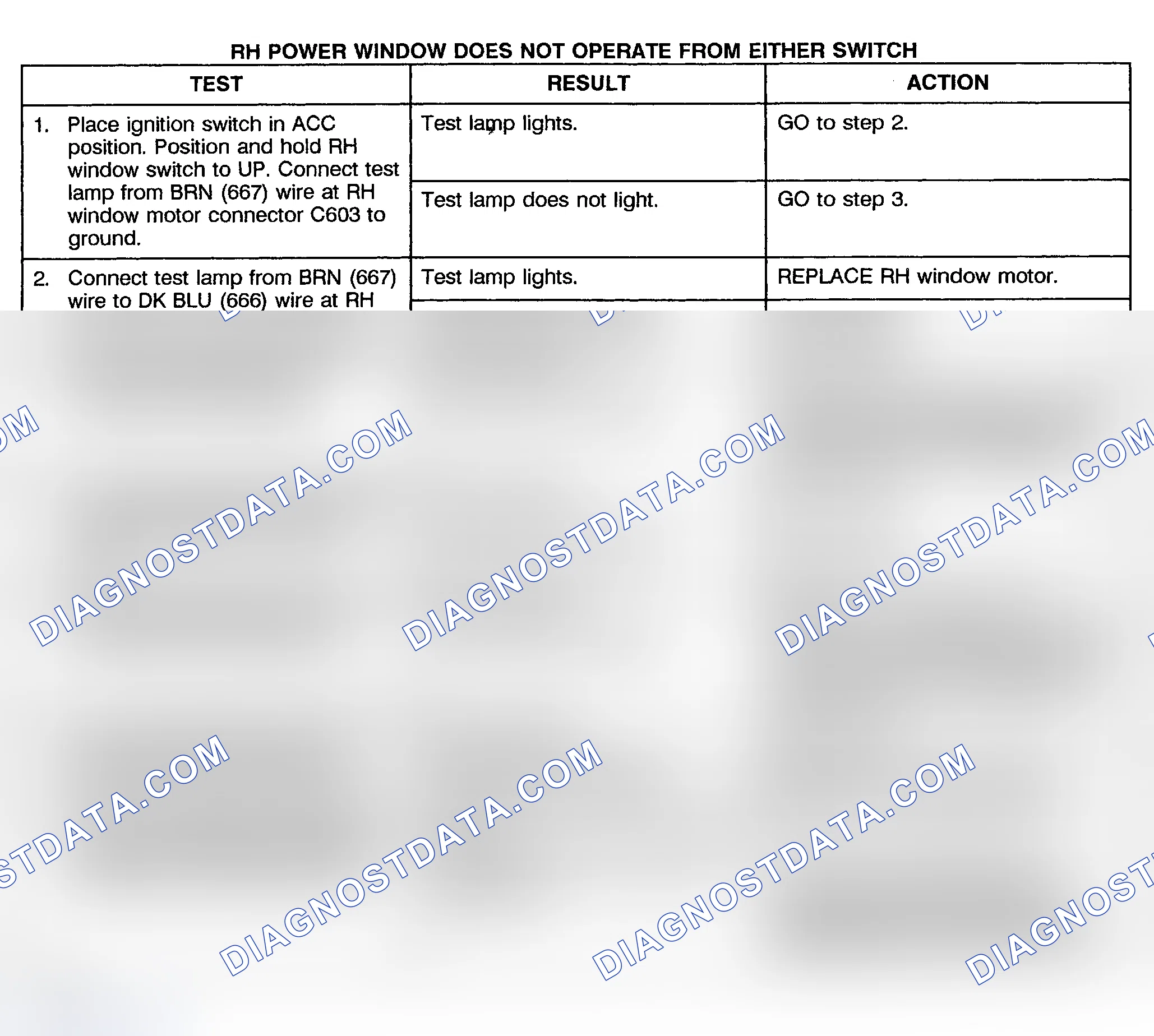 Scheme 6: TEST D: POWER WINDOW RIGHT DOSE NOT OPERATE FROM EITHER SWITCH - PICKUP