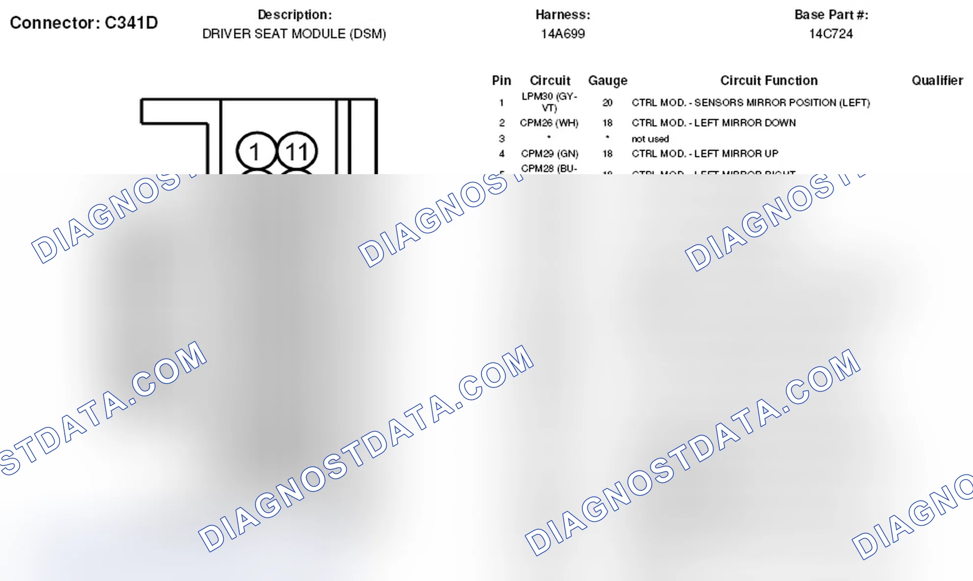 Scheme 108: Driver Seat Module Connector End View (C341D)