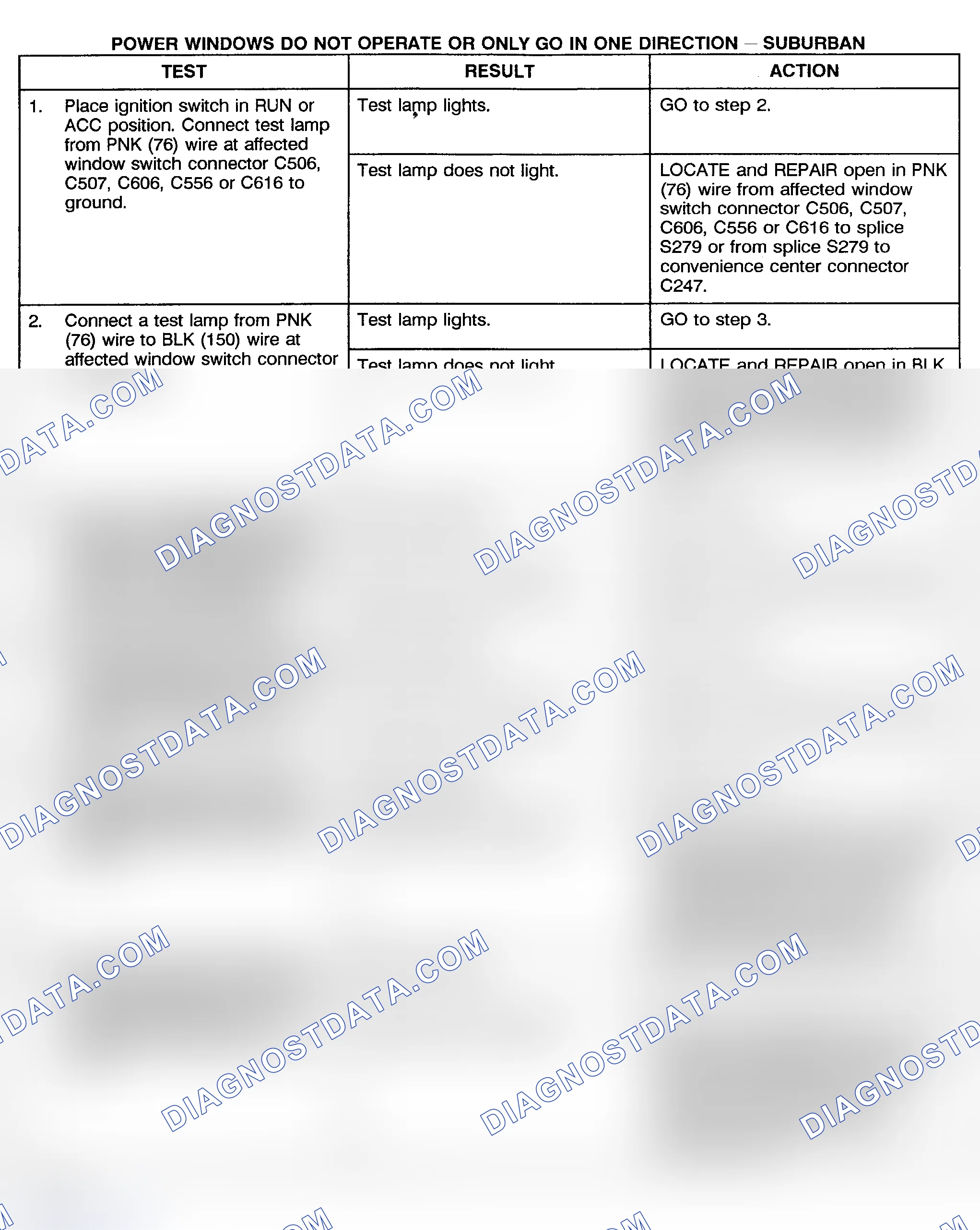 Scheme 10: TEST H: POWER WINDOWS DO NOT OPERATE OR ONLY GO IN ONE DIRECTION - SUBURBAN, CREW CAB & UTILITY