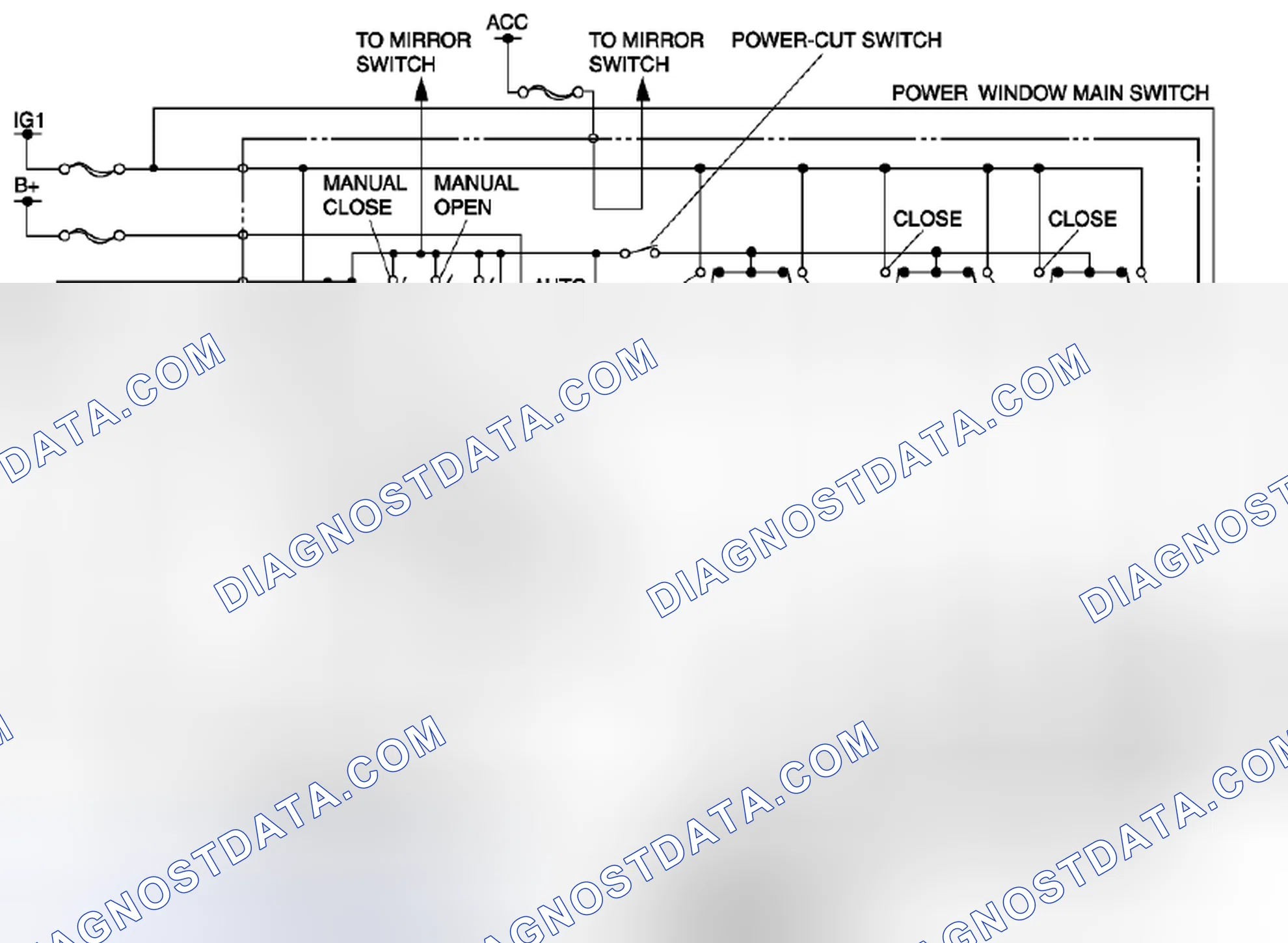 Scheme 1: Power Window System Wiring Diagram - Power Window Main Switch (Without Exterior Open Function)