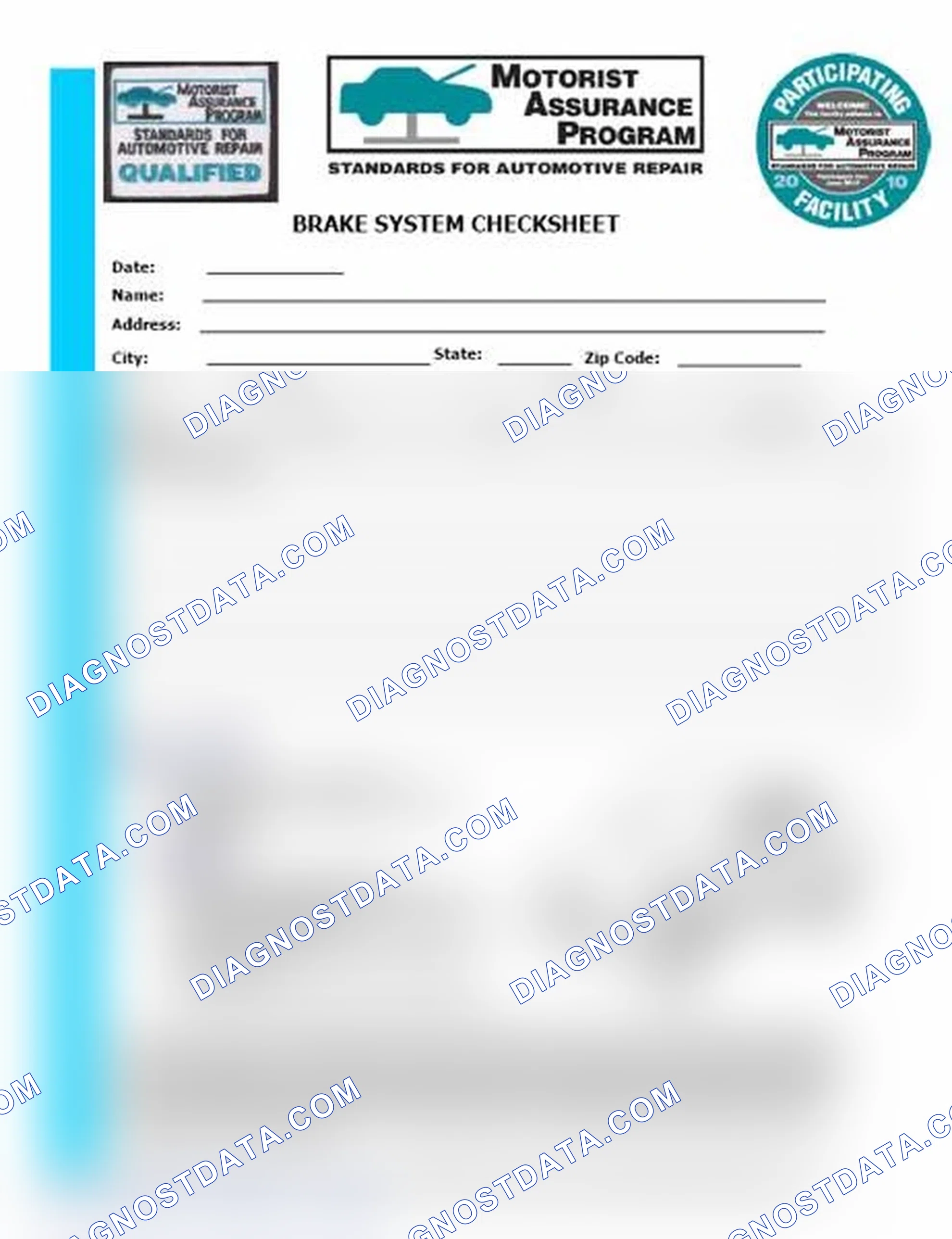 Scheme 1: Brake System Checksheet (1 Of 2)
