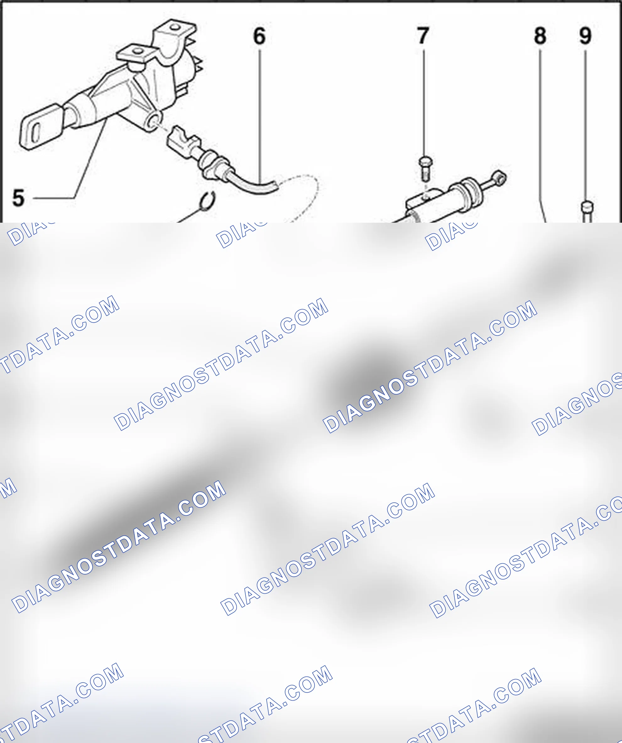 Scheme 883: Selector lever cable and locking cable, assembly overview