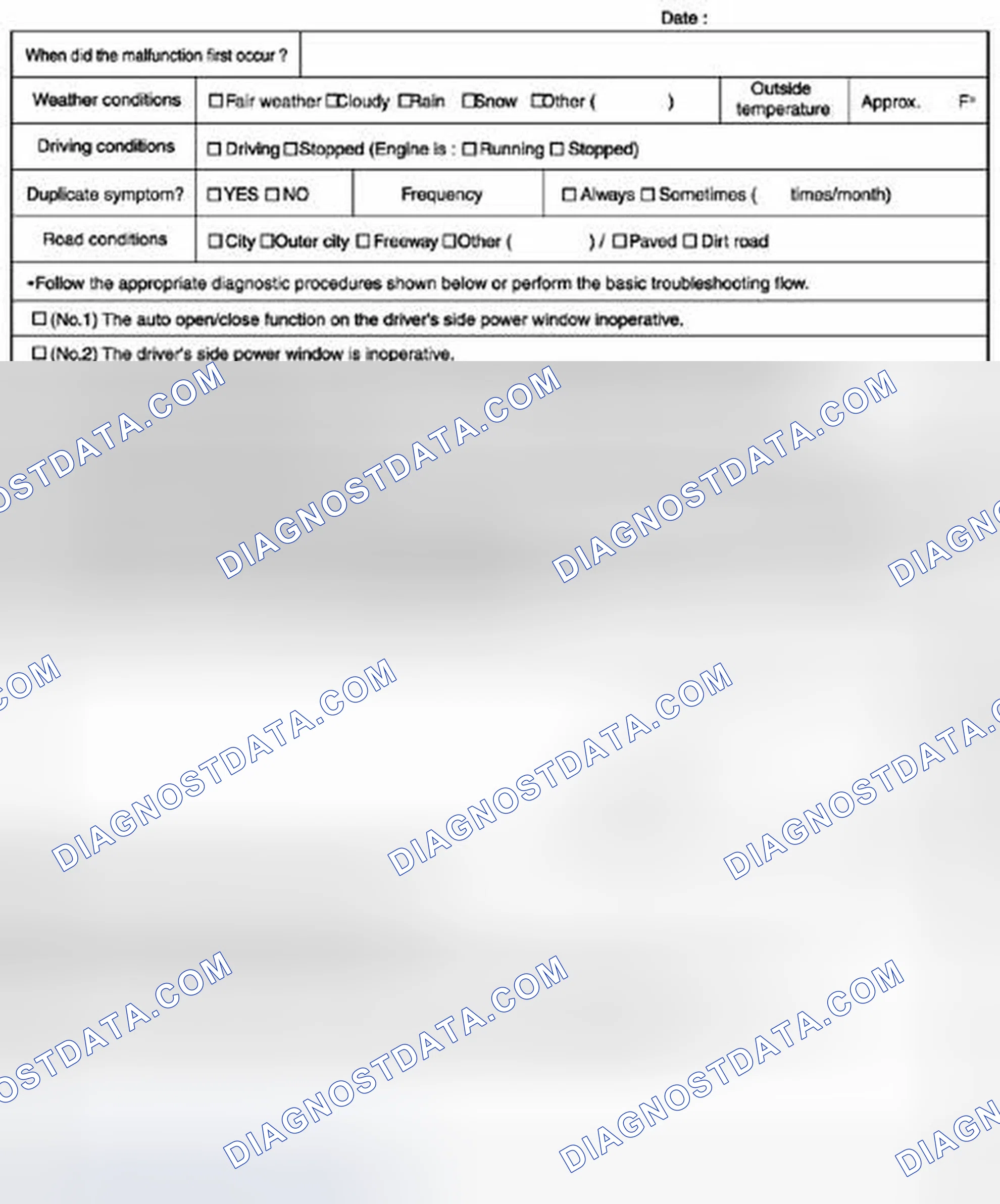Scheme 3: Power Window System Troubleshooting Sheet