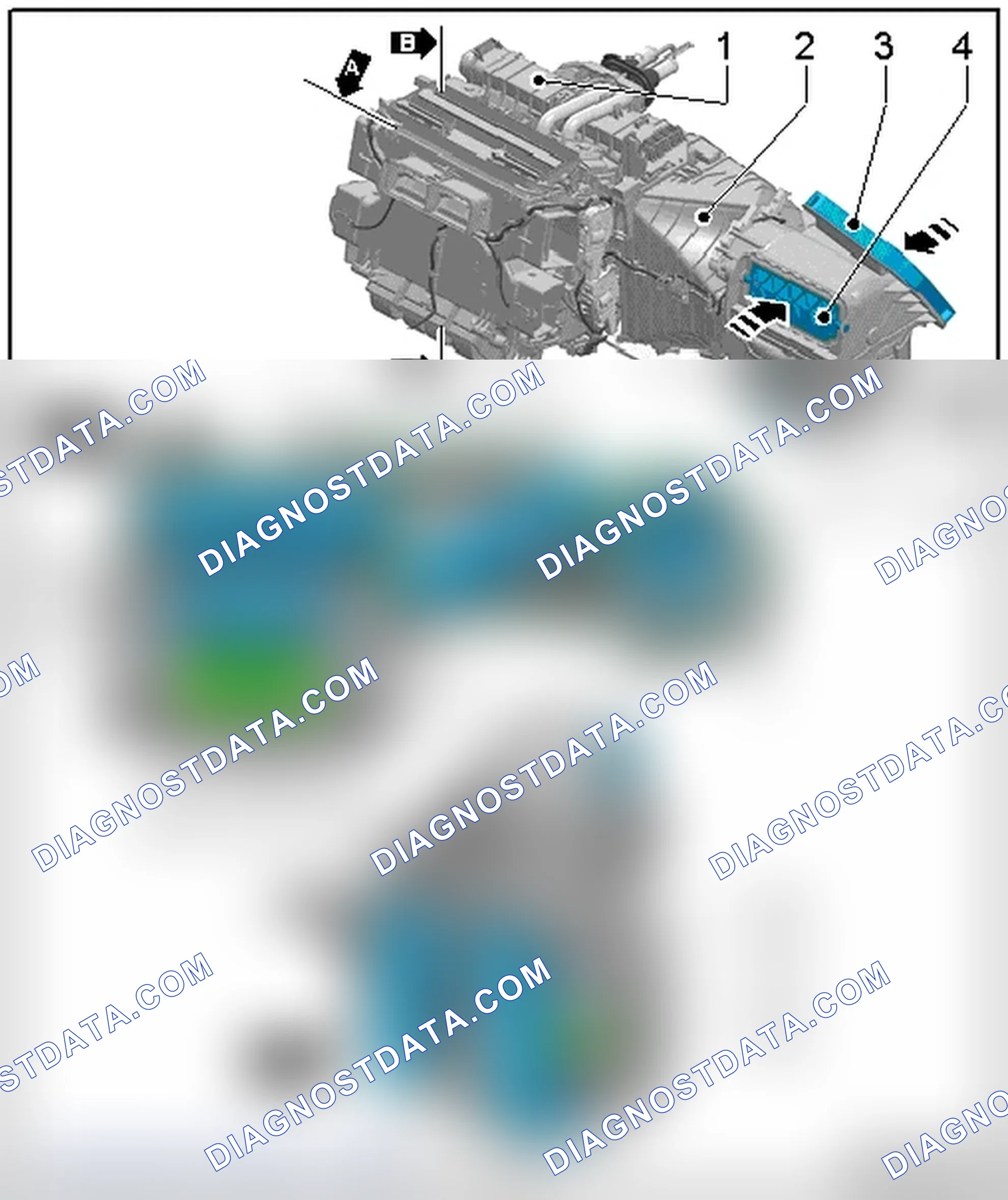 Scheme 351: AIR ROUTING IN AIR INTAKE HOUSING AND A/C UNIT