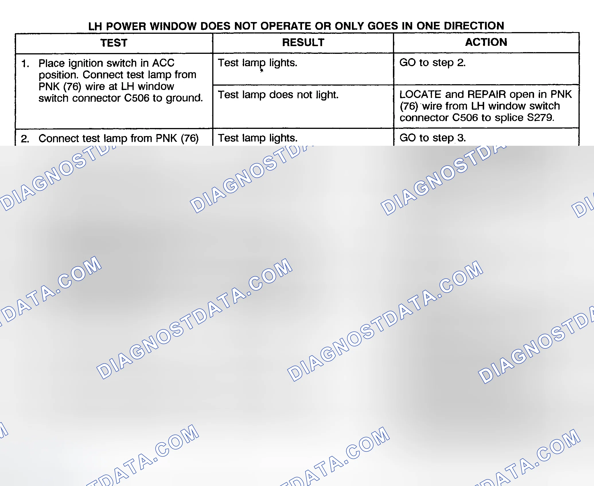 Scheme 2: TEST B: LEFT POWER WINDOW DOES NOT OPERATE OR ONLY OPERATES IN ONE DIRECTION (2-DOOR & EXTENDED CAB)