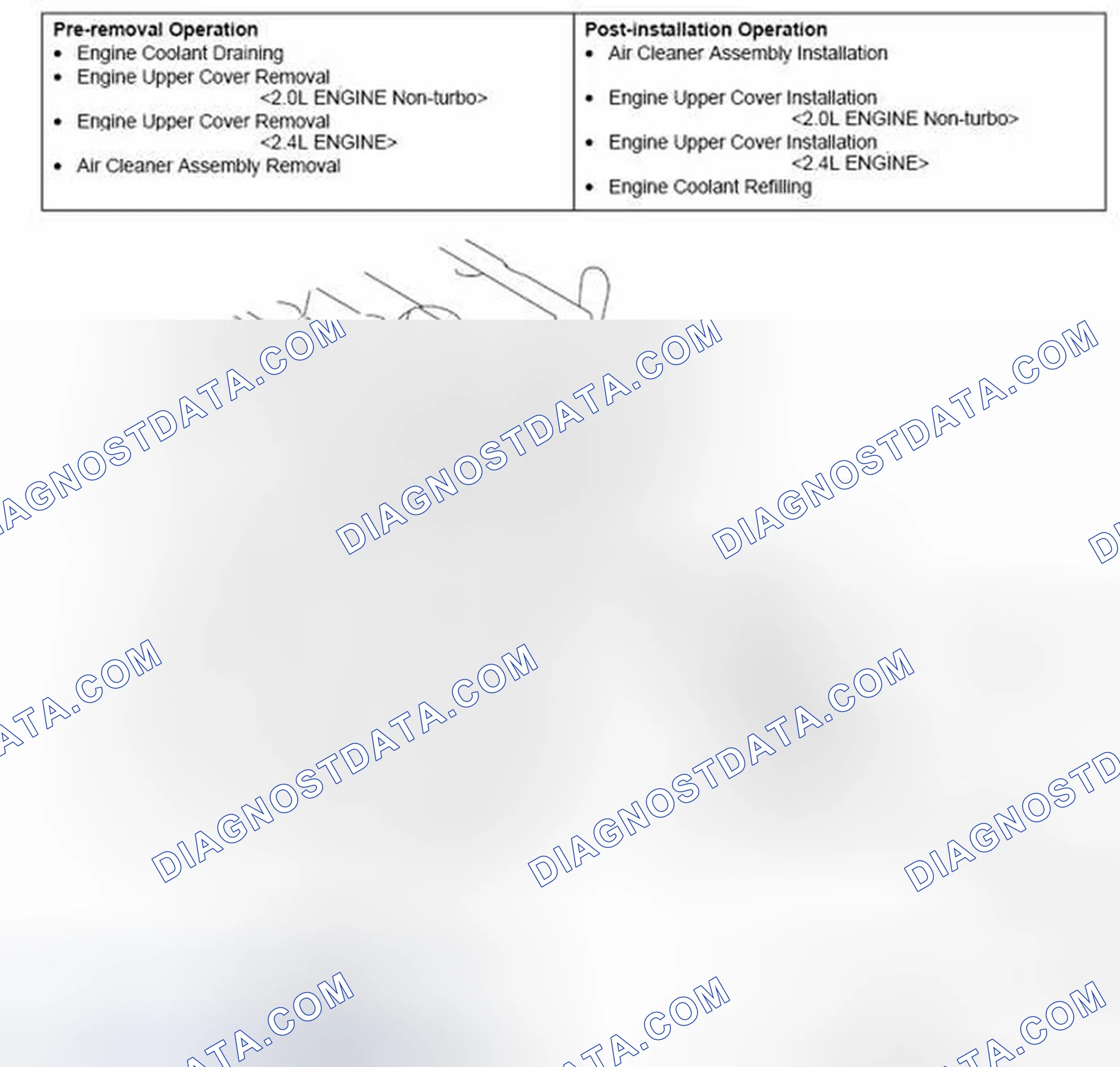 Scheme 45: REMOVAL AND INSTALLATION - 2.0L ENGINE NON-TURBO, 2.4L ENGINE