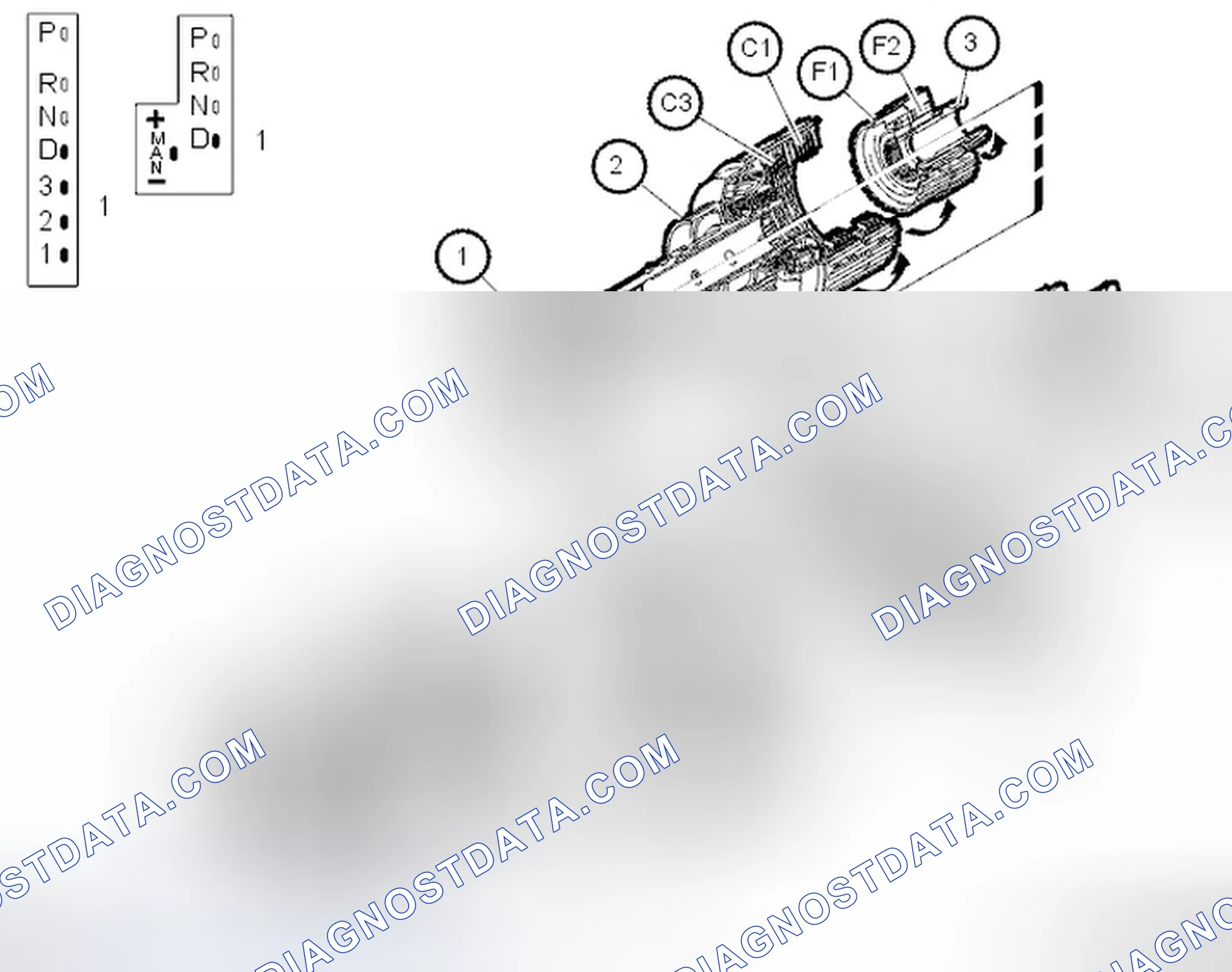 Scheme 1476: Gear shift positions D/1/MAN - 1st gear