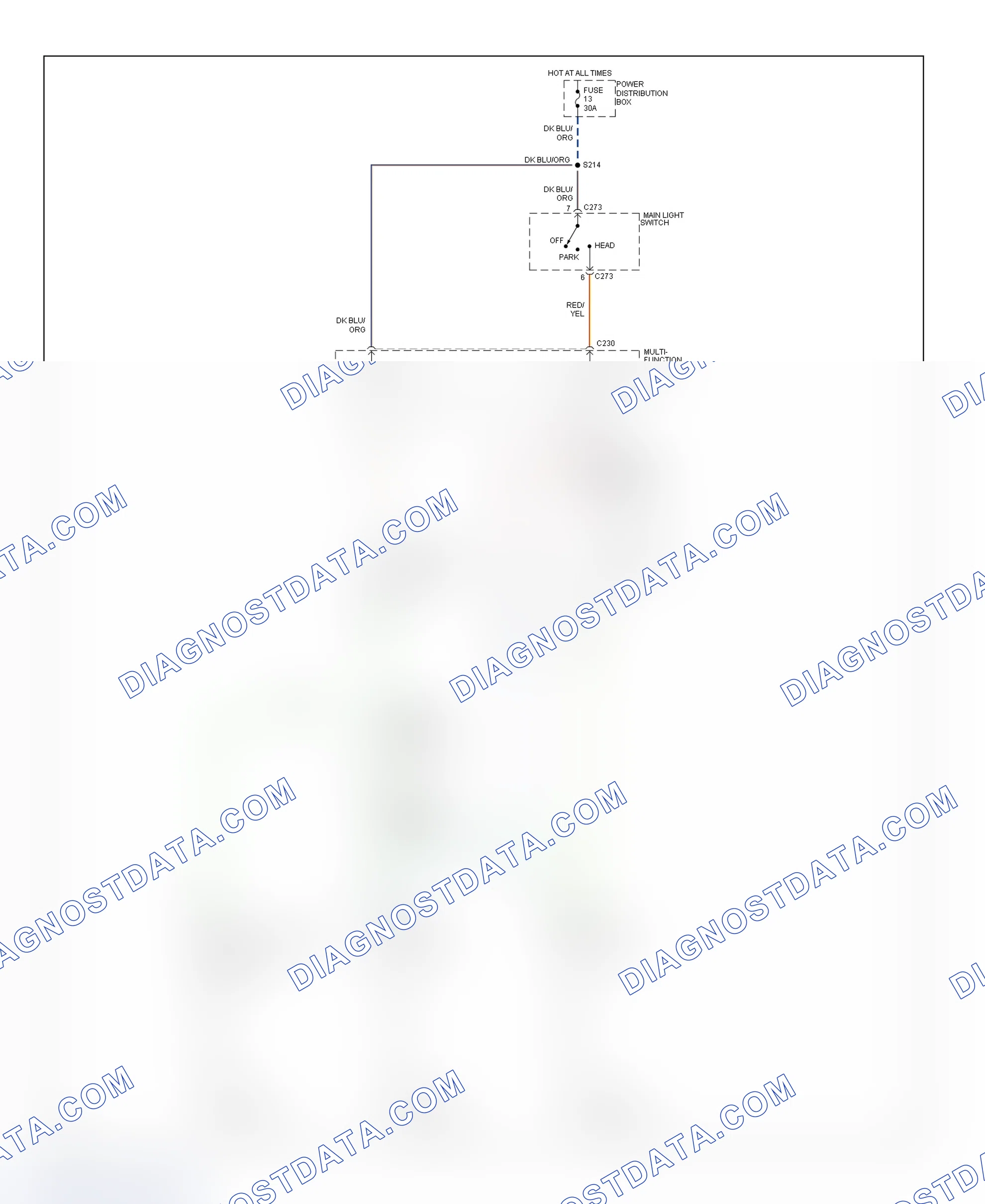 Scheme 14: Headlight System Wiring Diagram (F250-F550 Super Duty Pickups - Without DRL)