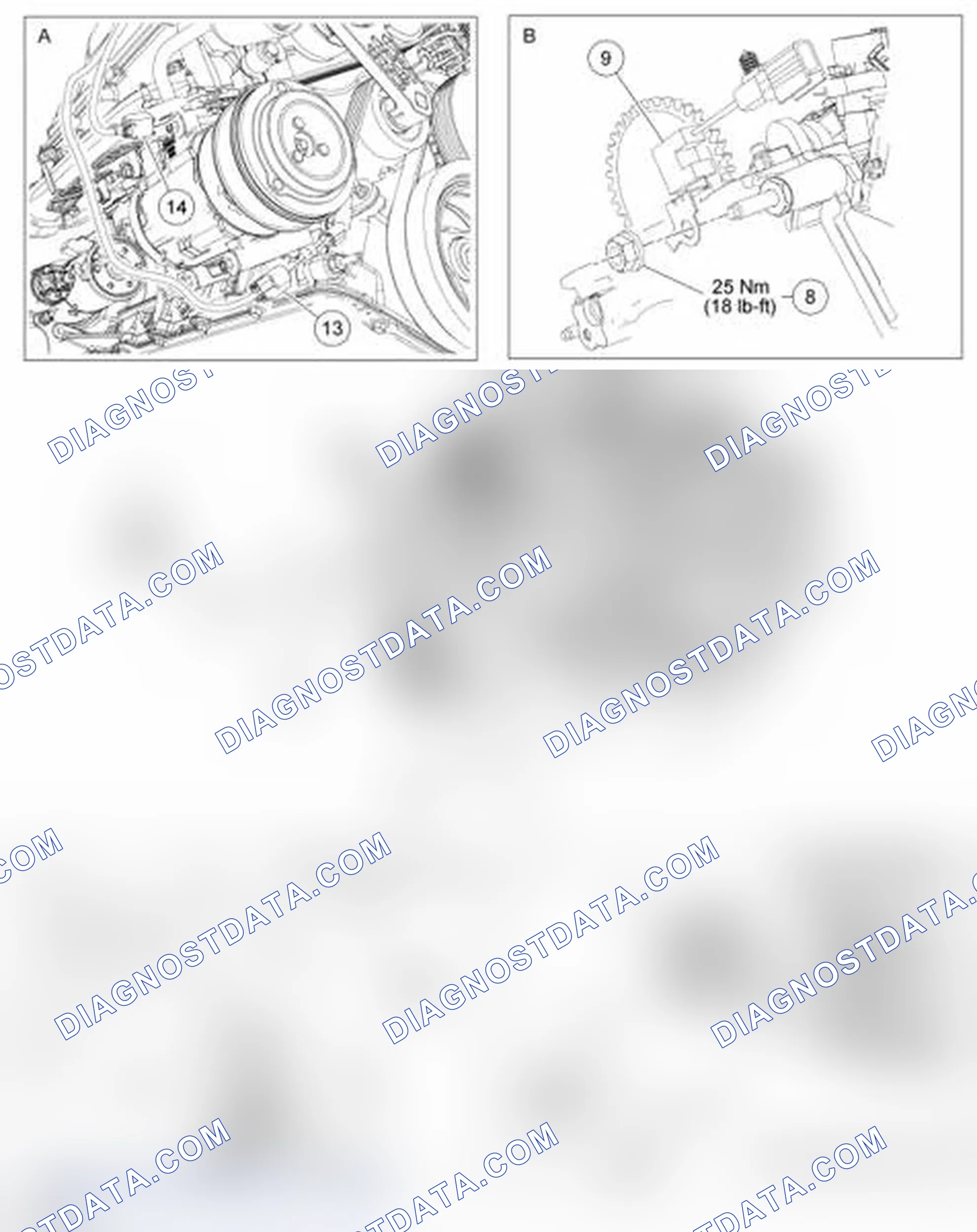 Scheme 50: Power Steering Pump, Coolant Pump Pulley, Camshaft Position (CMP) Sensor and Electrical Connections