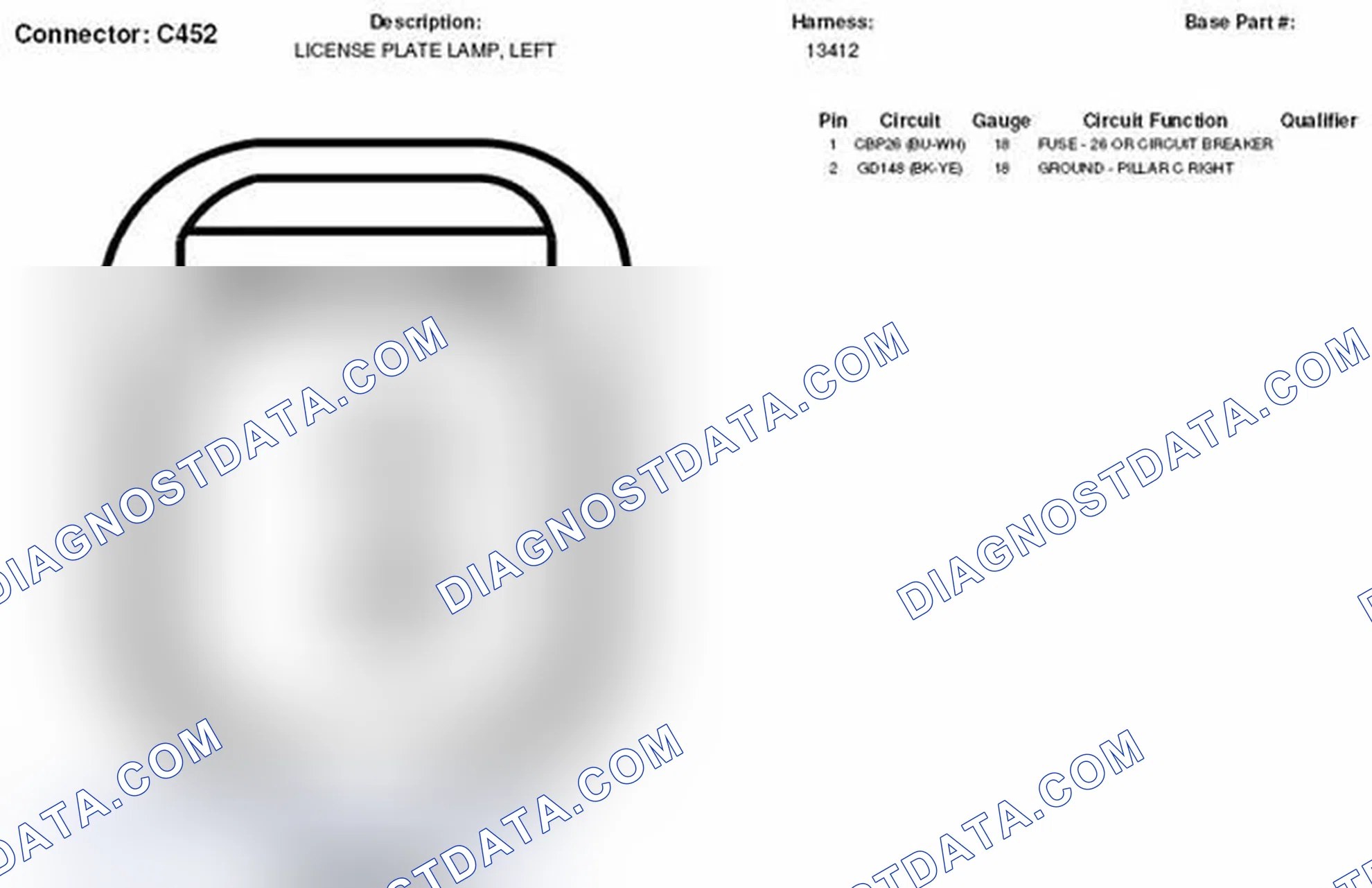 Scheme 185: Left License Plate Lamp Connector End View (C452)