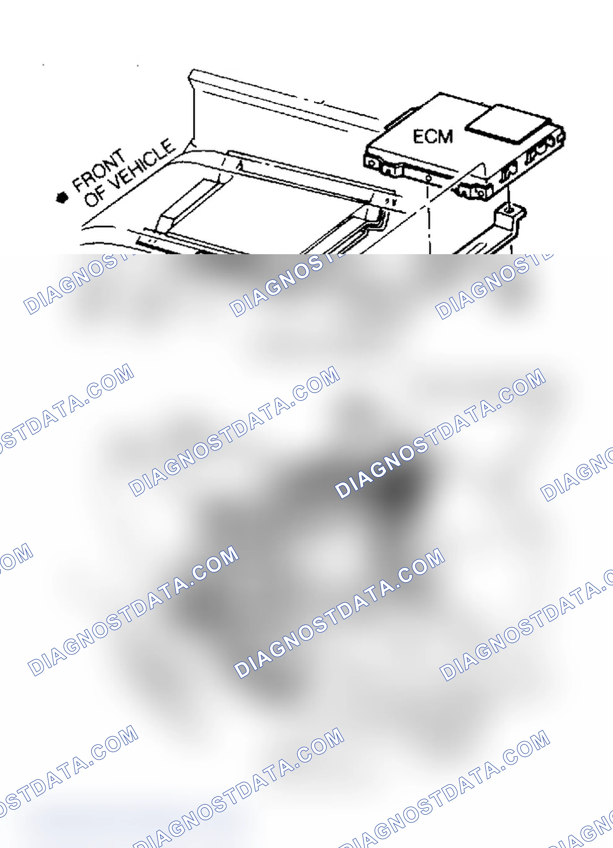 Scheme 52: ECM Location. ECM is located under right side of dash on pickup models and under driver's seat on van models.