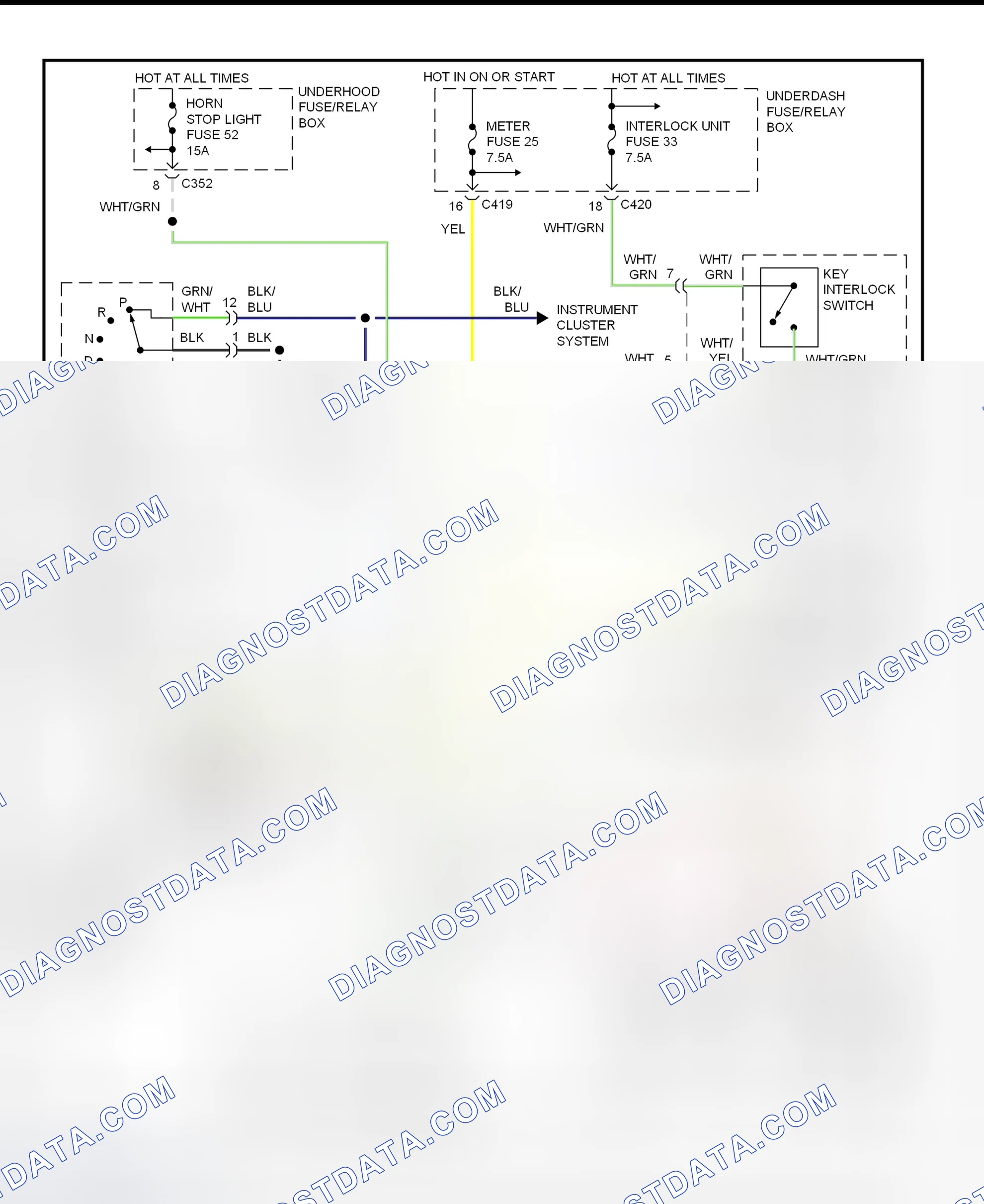 Scheme 130: Shift & Key Interlock System Wiring Schematic (1998 Honda Civic With CVT)
