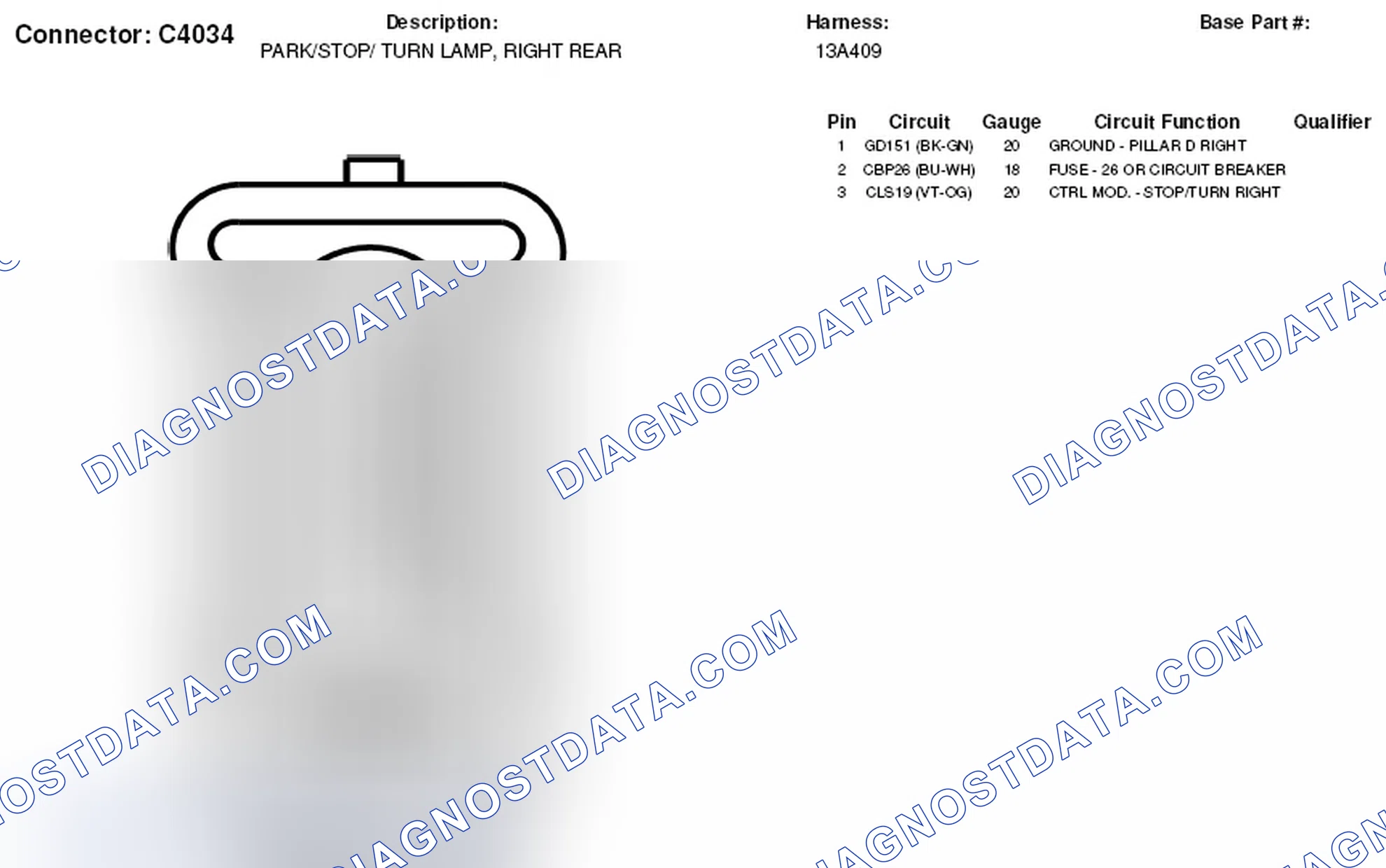 Scheme 377: Right Rear Park Lamp / Stop Lamp / Turn Lamp Connector End View (C4034)