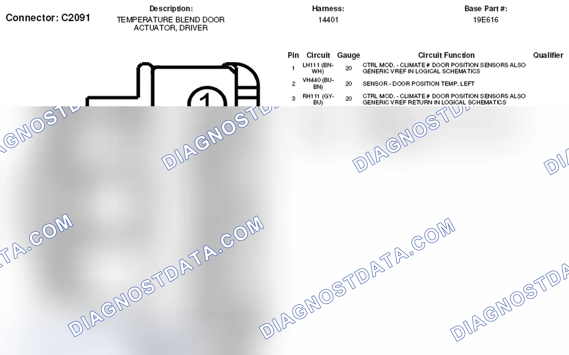 Scheme 229: Driver Temperature Blend Door Actuator Connector End View (C2091)