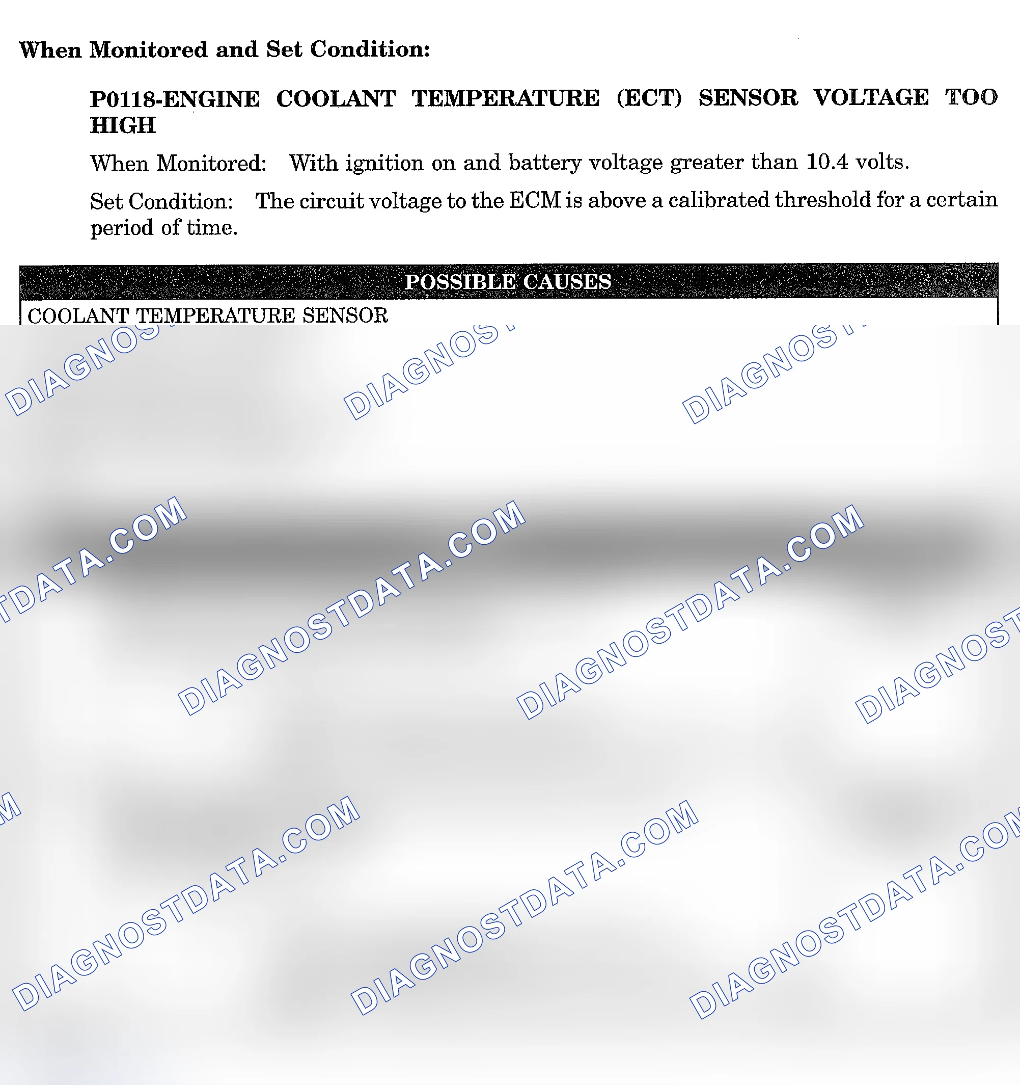 Scheme 844: DTC P0118: ENGINE COOLANT TEMPERATURE (ECT) SENSOR VOLTAGE TOO HIGH